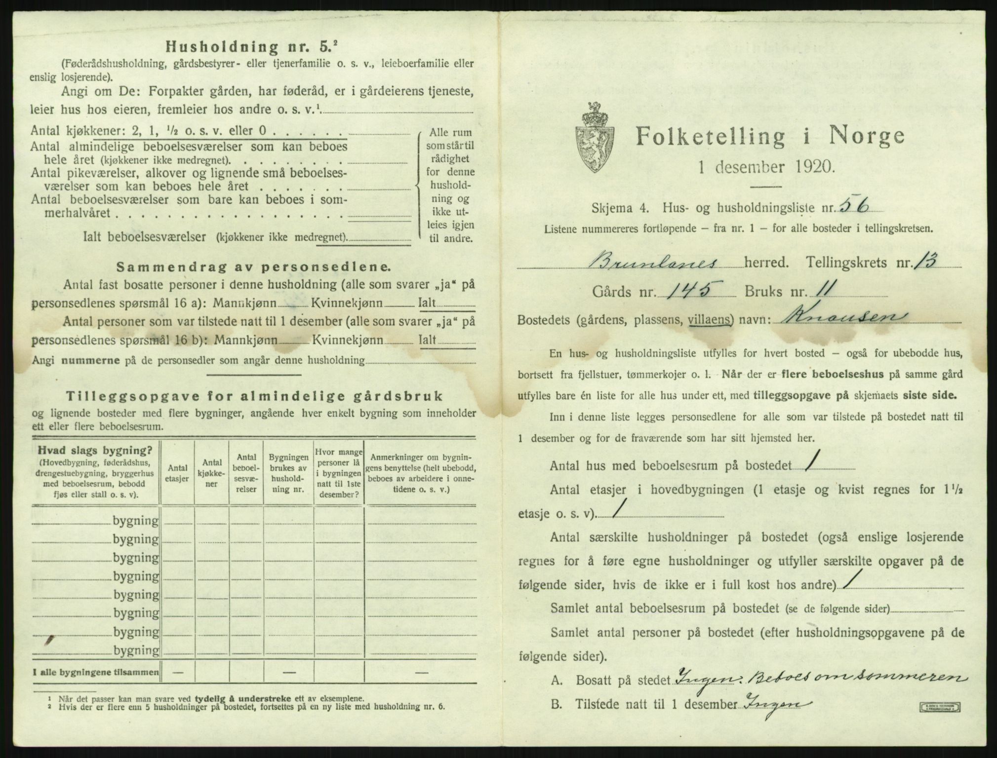 SAKO, Folketelling 1920 for 0726 Brunlanes herred, 1920, s. 1861