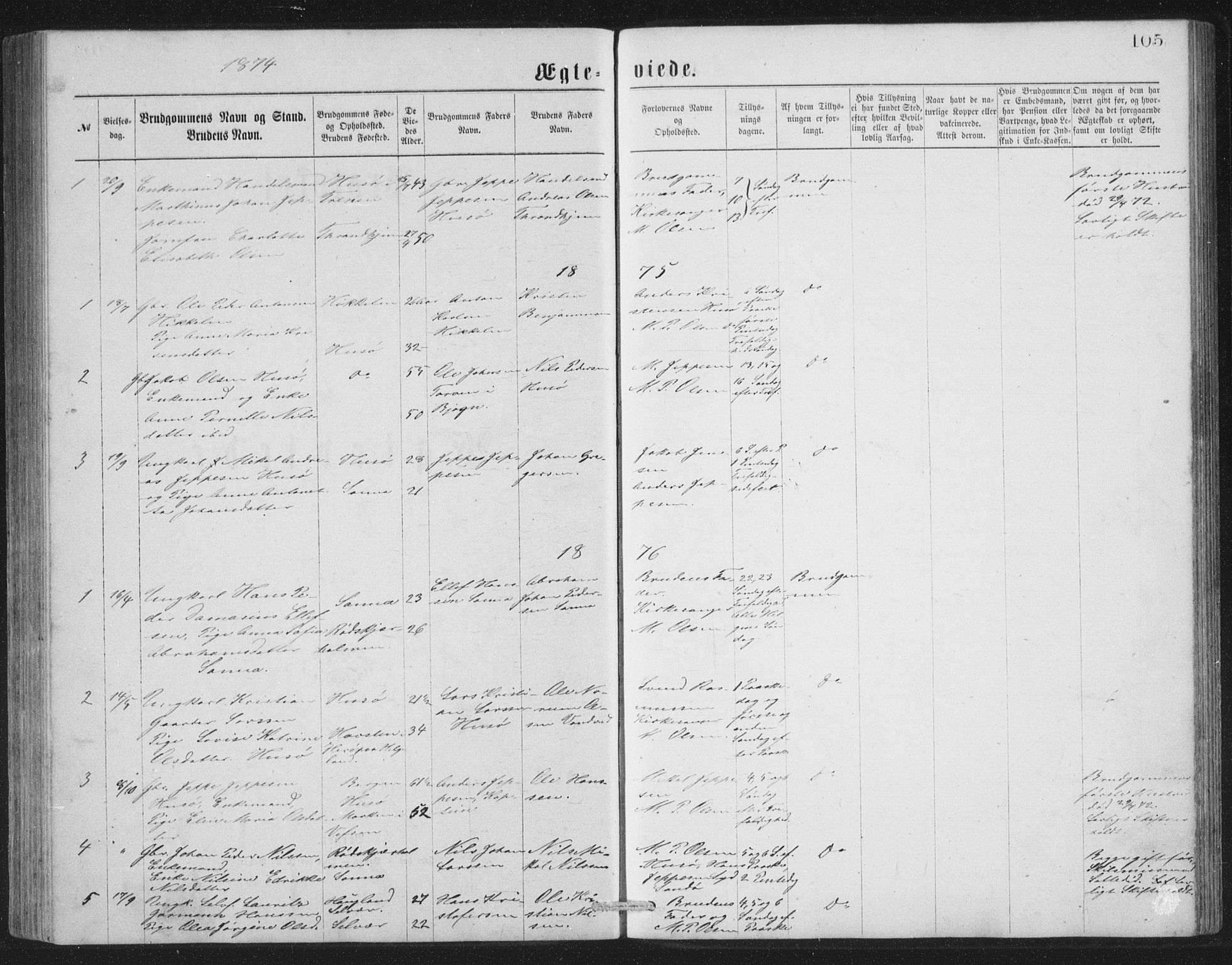 Ministerialprotokoller, klokkerbøker og fødselsregistre - Nordland, AV/SAT-A-1459/840/L0582: Klokkerbok nr. 840C02, 1874-1900, s. 105