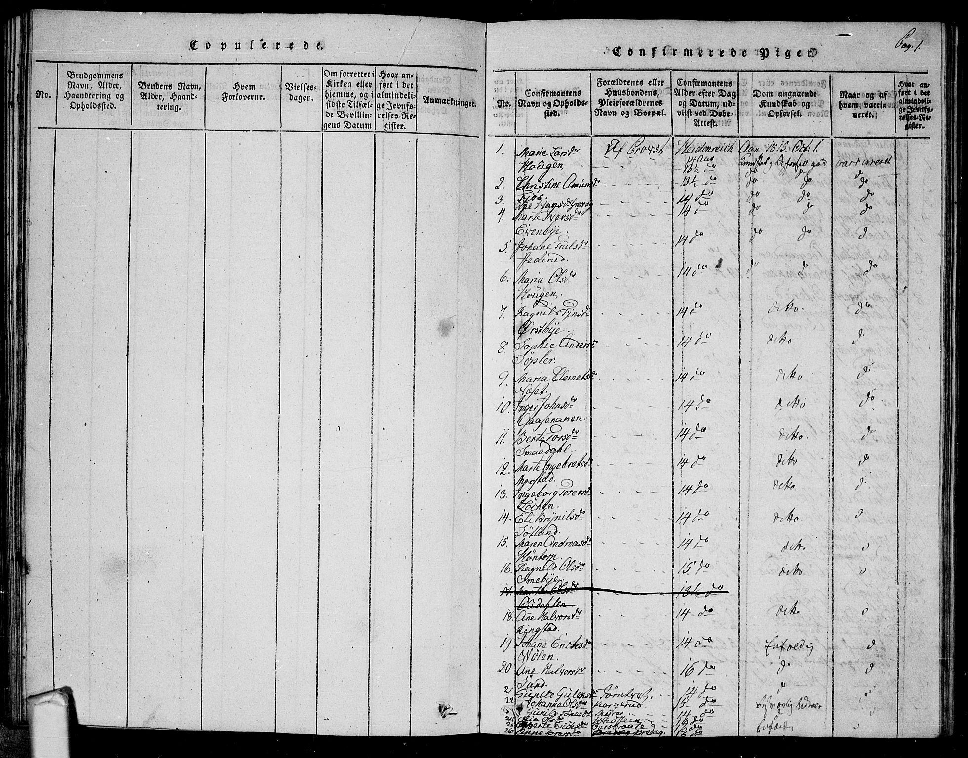 Trøgstad prestekontor Kirkebøker, SAO/A-10925/G/Ga/L0001: Klokkerbok nr. I 1, 1815-1831, s. 1