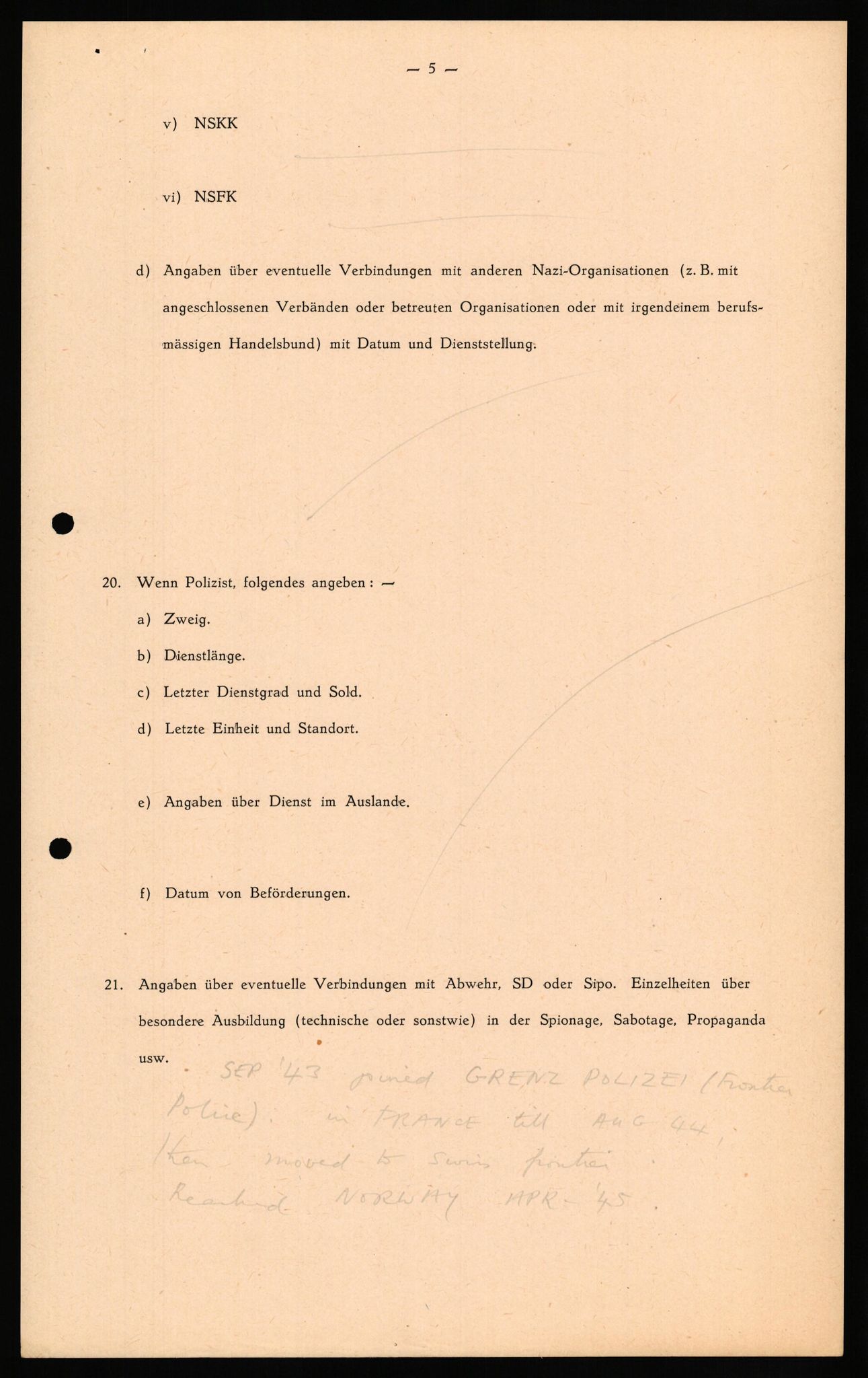 Forsvaret, Forsvarets overkommando II, AV/RA-RAFA-3915/D/Db/L0027: CI Questionaires. Tyske okkupasjonsstyrker i Norge. Tyskere., 1945-1946, s. 452