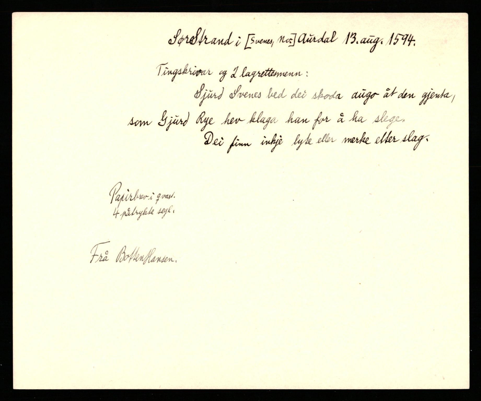 Riksarkivets diplomsamling, AV/RA-EA-5965/F35/F35b/L0004: Riksarkivets diplomer, seddelregister, 1593-1600, s. 123