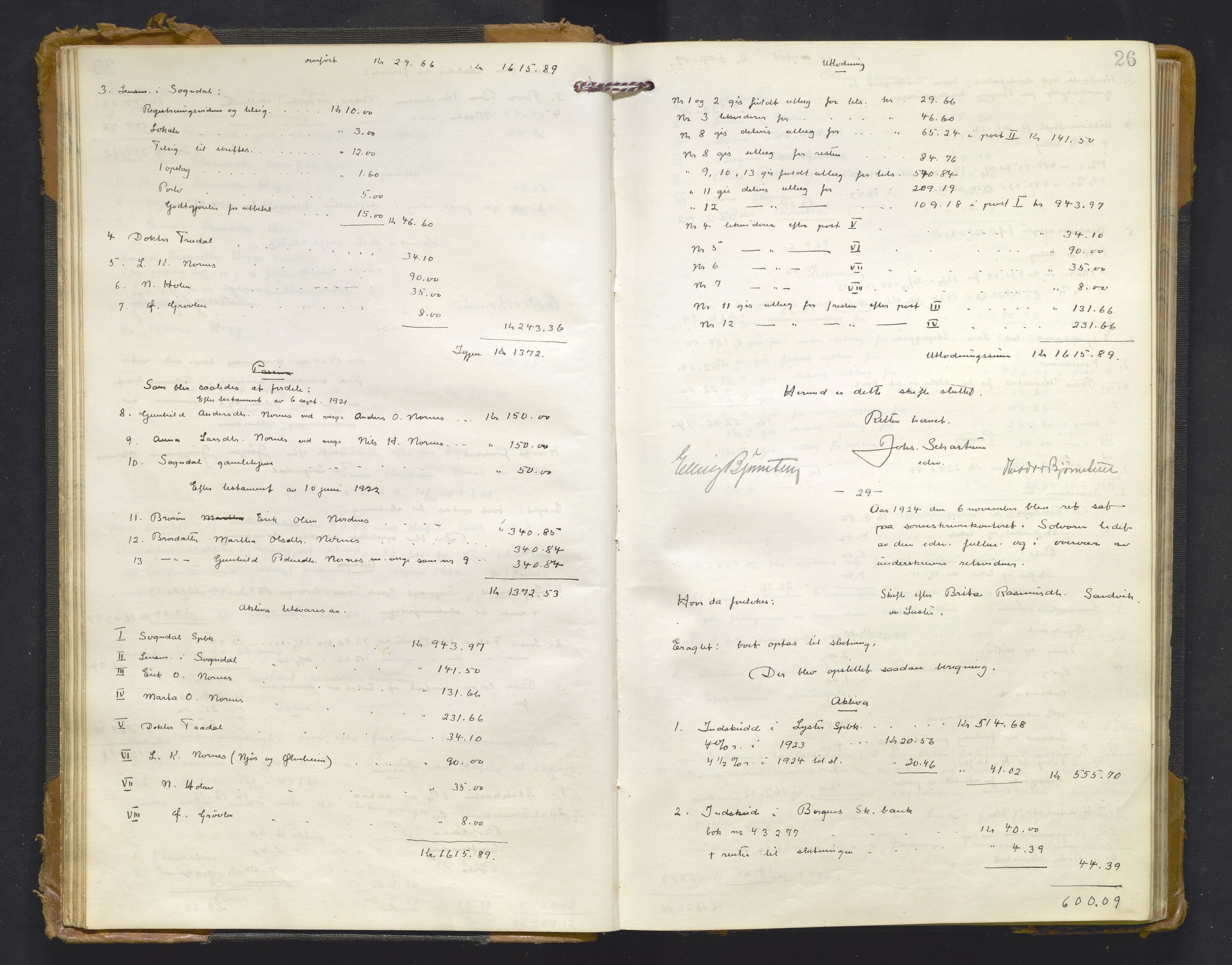 Indre Sogn tingrett, AV/SAB-A-3301/1/H/Hd/L0009: Skifteutlodningsprotokoll 9, 1923-1932, s. 25b-26a