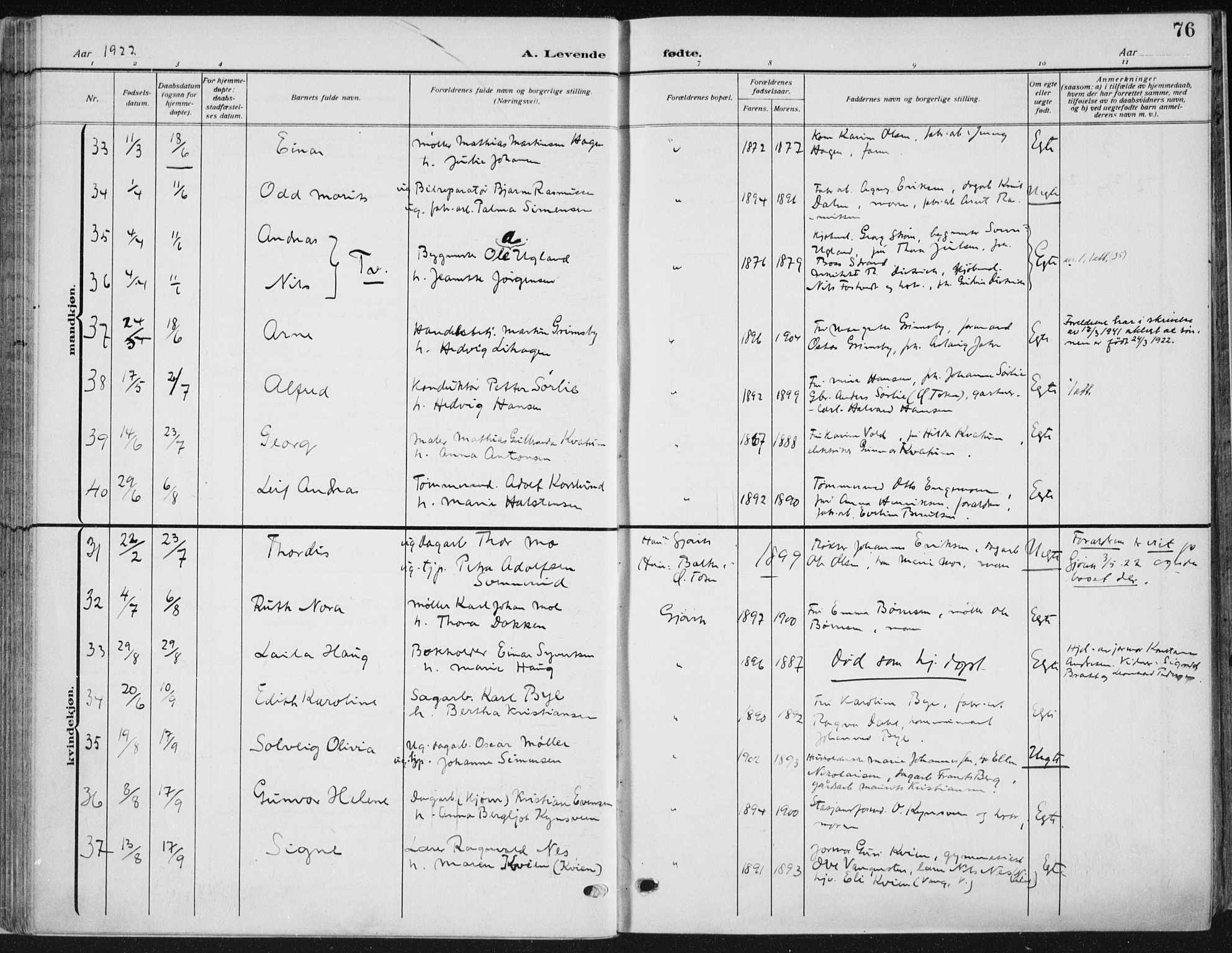 Vardal prestekontor, AV/SAH-PREST-100/H/Ha/Haa/L0014: Ministerialbok nr. 14, 1912-1922, s. 76