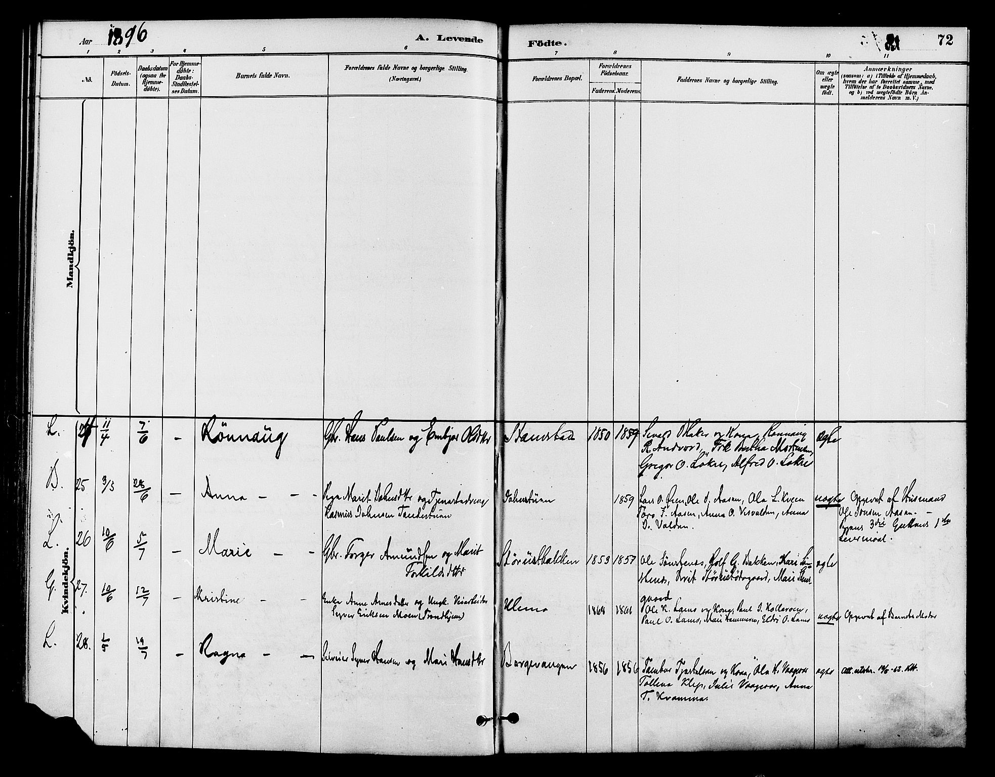 Lom prestekontor, AV/SAH-PREST-070/K/L0008: Ministerialbok nr. 8, 1885-1898, s. 72