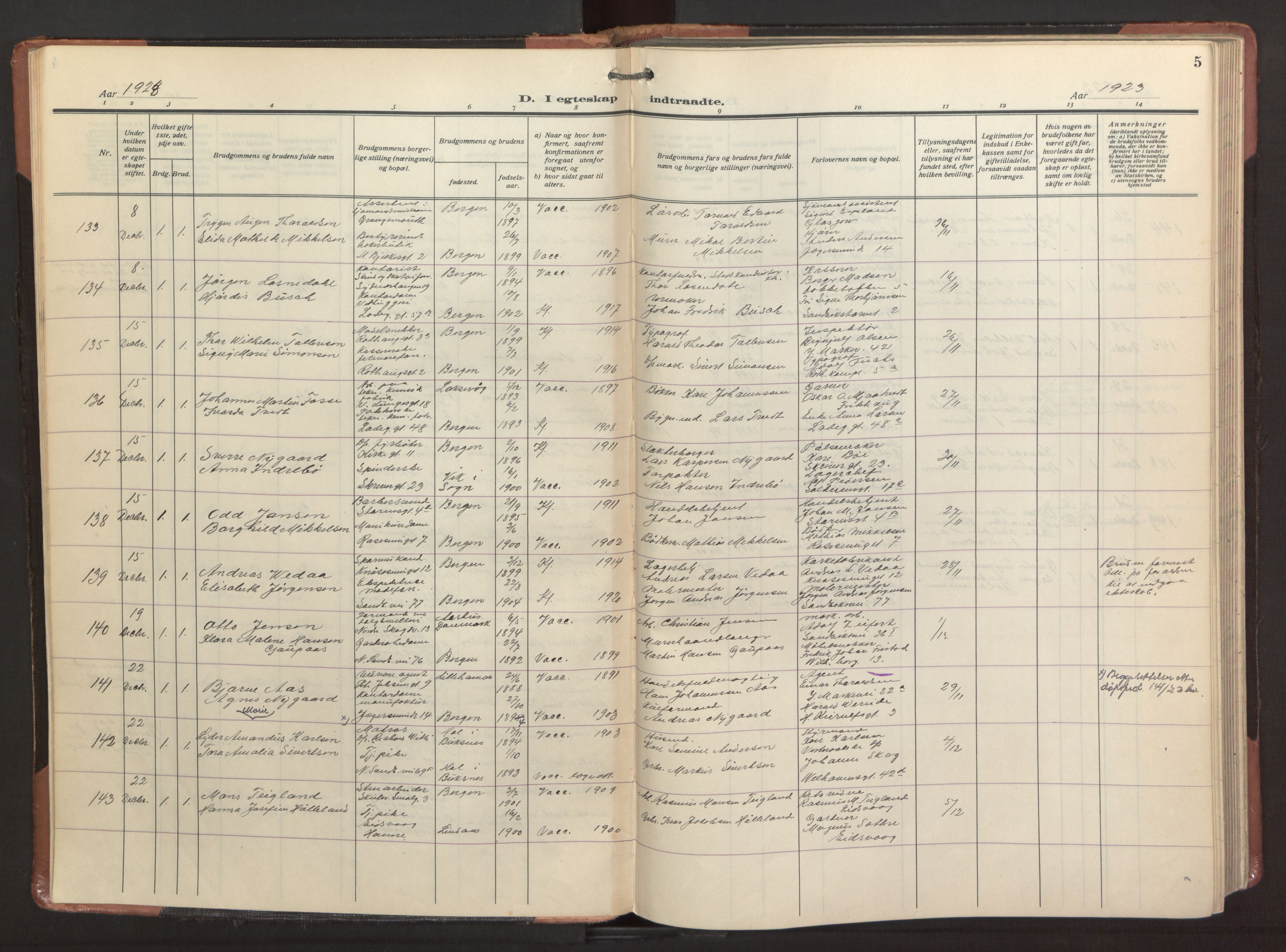 Sandviken Sokneprestembete, AV/SAB-A-77601/H/Ha/L0016: Ministerialbok nr. D 3, 1923-1940, s. 5