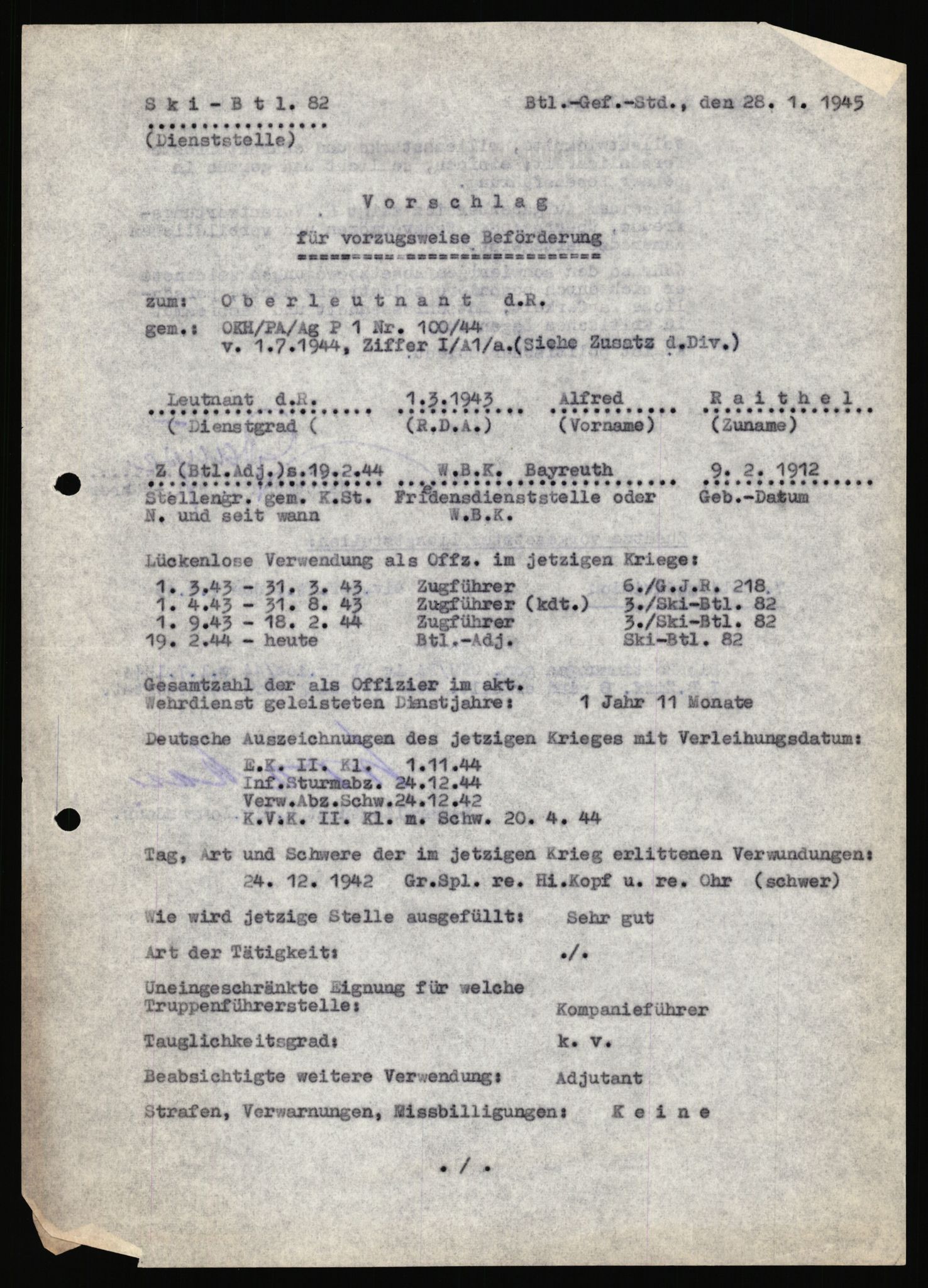 Forsvarets Overkommando. 2 kontor. Arkiv 11.4. Spredte tyske arkivsaker, AV/RA-RAFA-7031/D/Dar/Dara/L0019: Personalbøker og diverse, 1940-1945, s. 120