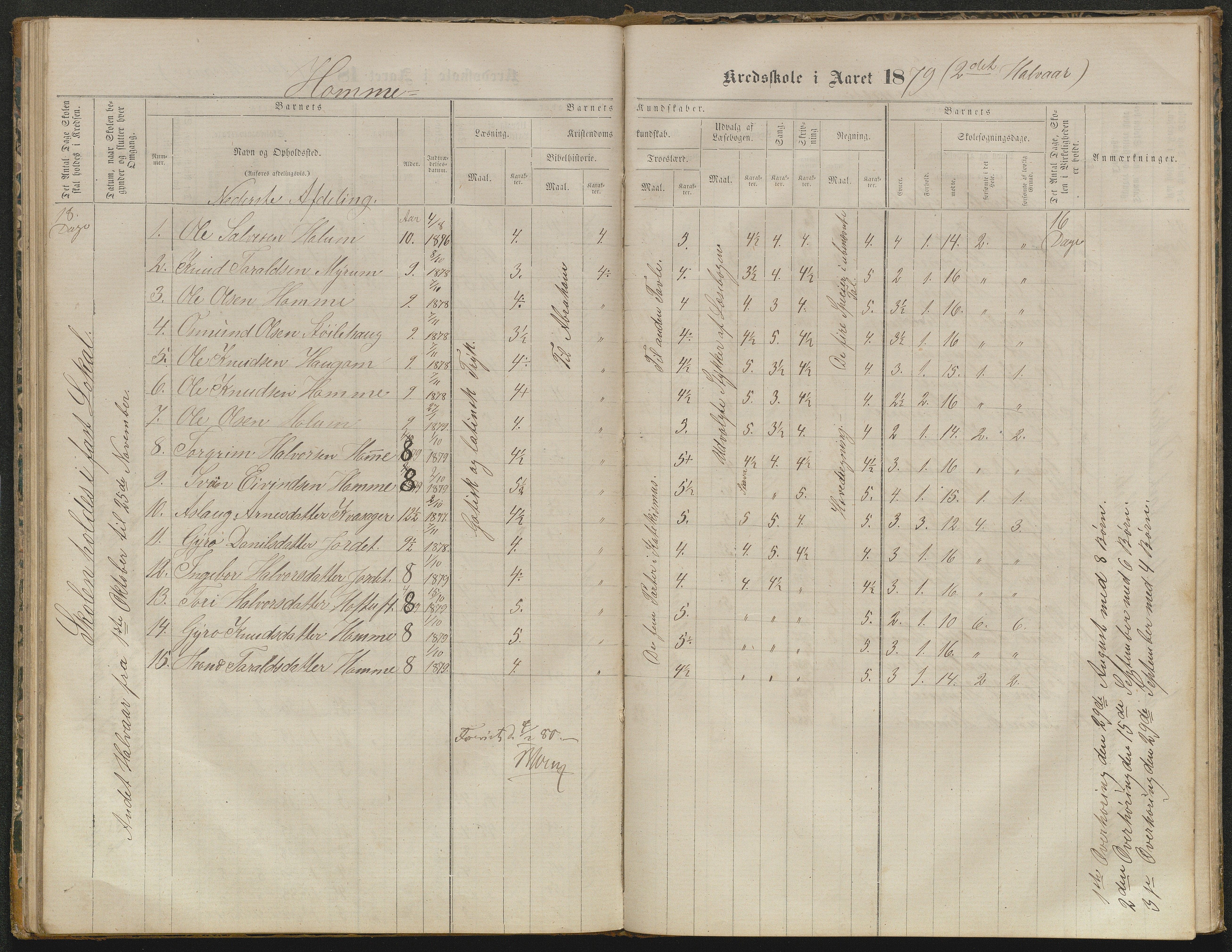 Valle kommune, AAKS/KA0940-PK/03/L0052: Karakterprotokoll for Homme skule. Karakterprotokoll for Oveinang skule. Karakterprotokoll for Tveitebø skule. Karakterprotokoll for den frivillige undervisning i Homme, 1863-1882