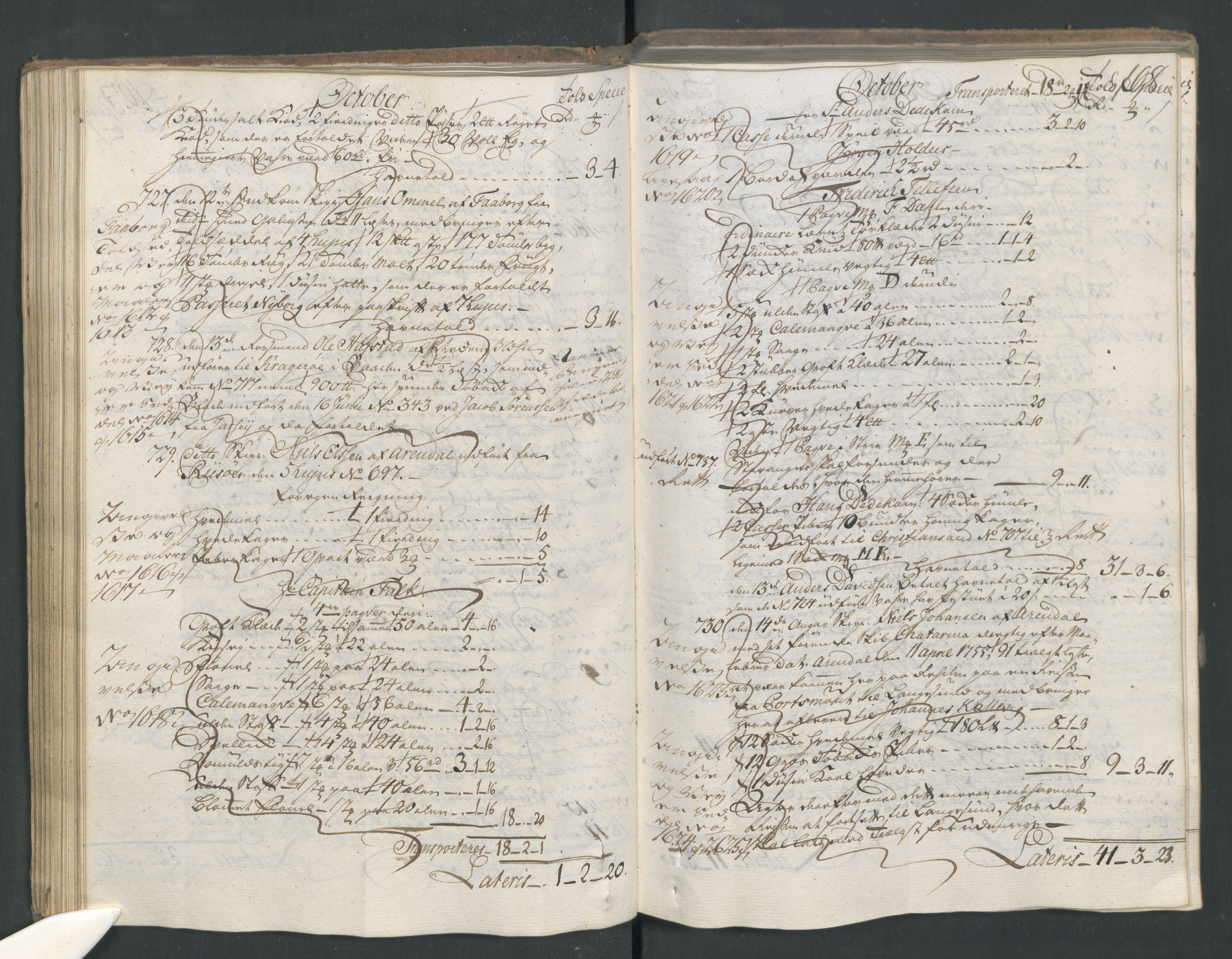 Generaltollkammeret, tollregnskaper, AV/RA-EA-5490/R15/L0029/0001: Tollregnskaper Arendal / Inngående hovedtollbok, 1756, s. 107b-108a