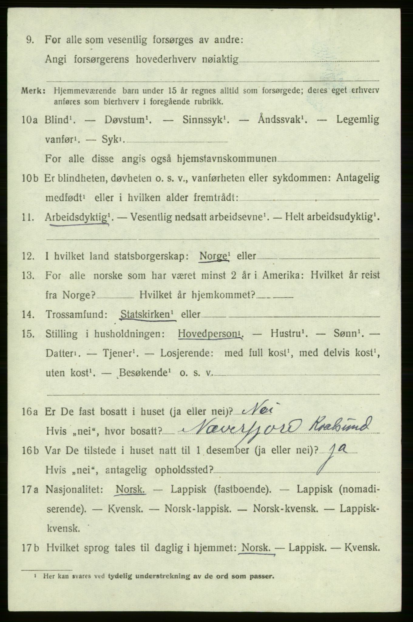 SATØ, Folketelling 1920 for 2017 Kvalsund herred, 1920, s. 479