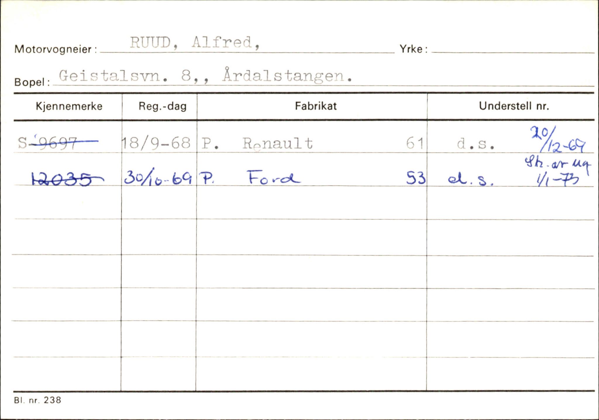 Statens vegvesen, Sogn og Fjordane vegkontor, AV/SAB-A-5301/4/F/L0146: Registerkort Årdal R-Å samt diverse kort, 1945-1975, s. 86