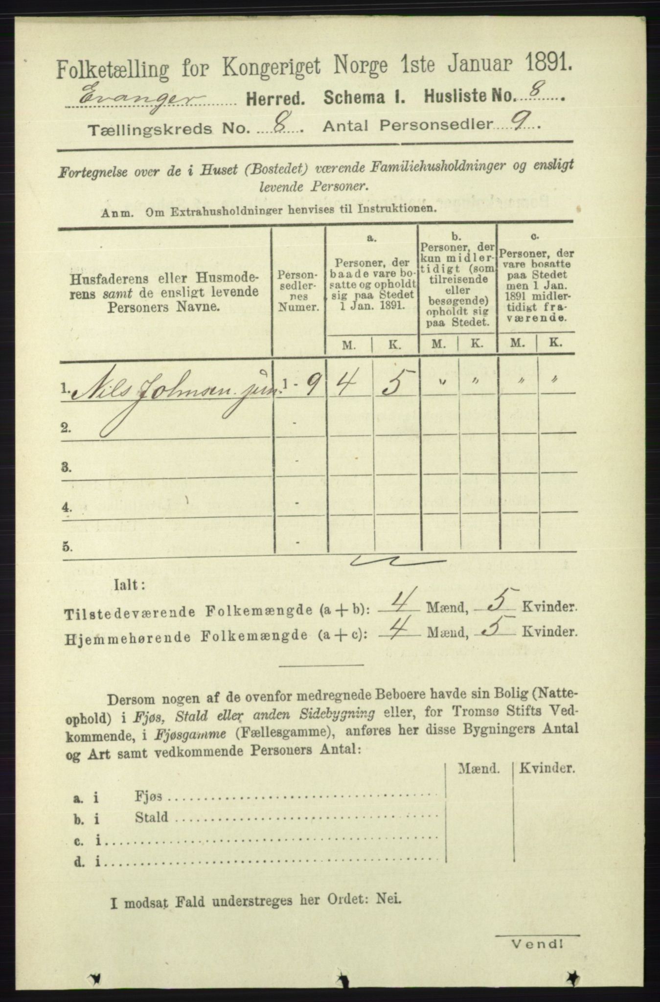 RA, Folketelling 1891 for 1237 Evanger herred, 1891, s. 2254