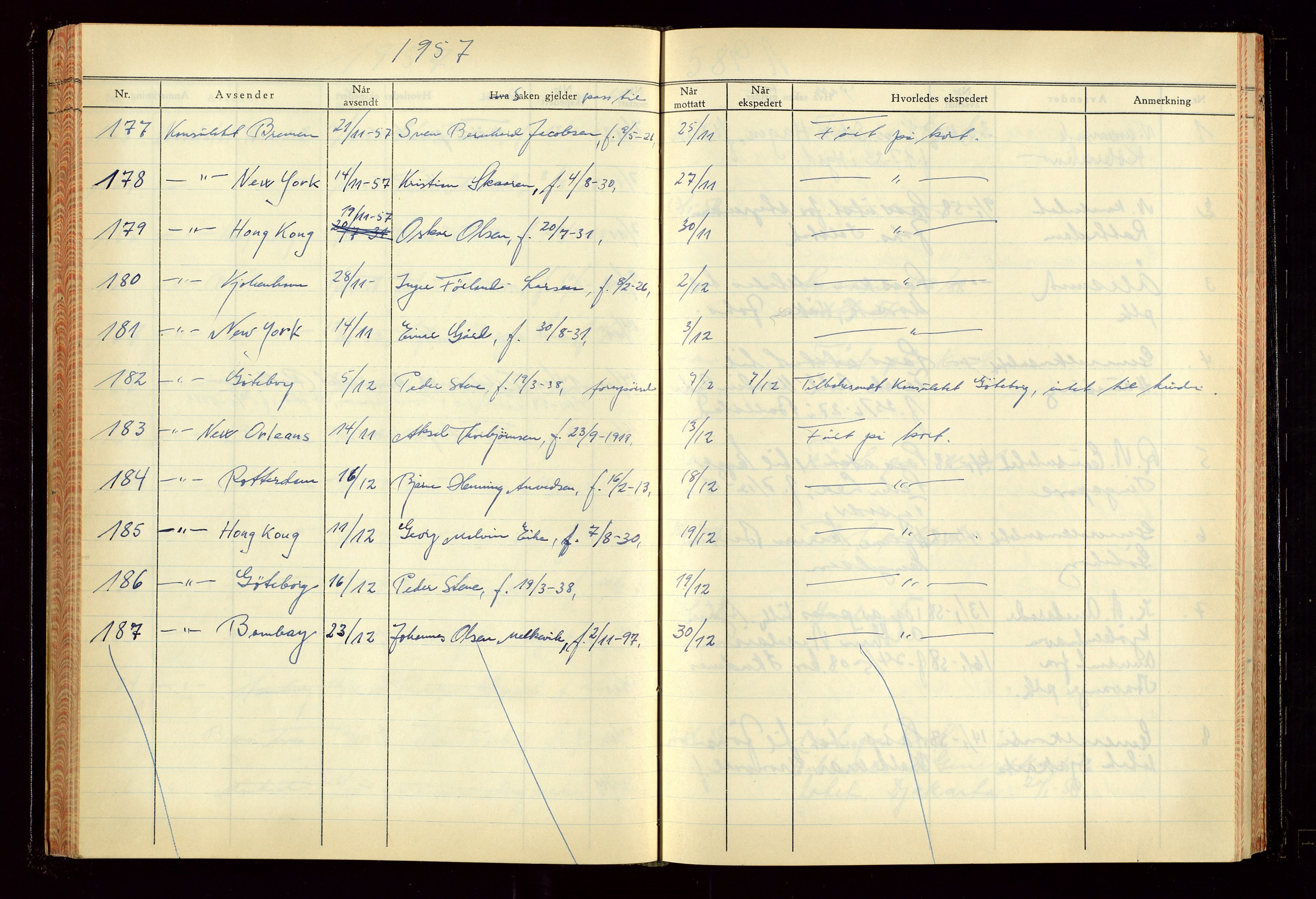 Haugesund politikammer, AV/SAST-A-100440/K/L0007: Passjournal (16 12 53-07 1065), 1953-1965, s. 82