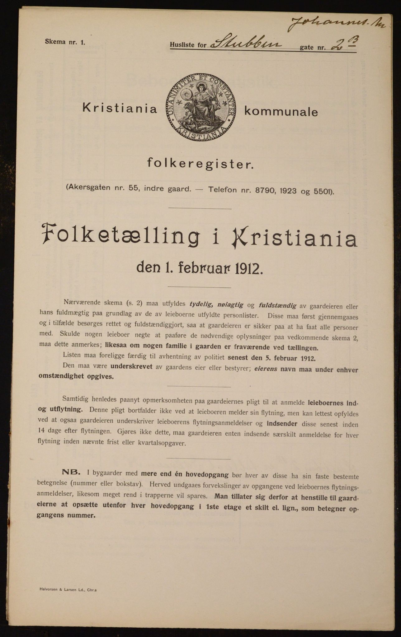 OBA, Kommunal folketelling 1.2.1912 for Kristiania, 1912, s. 104457