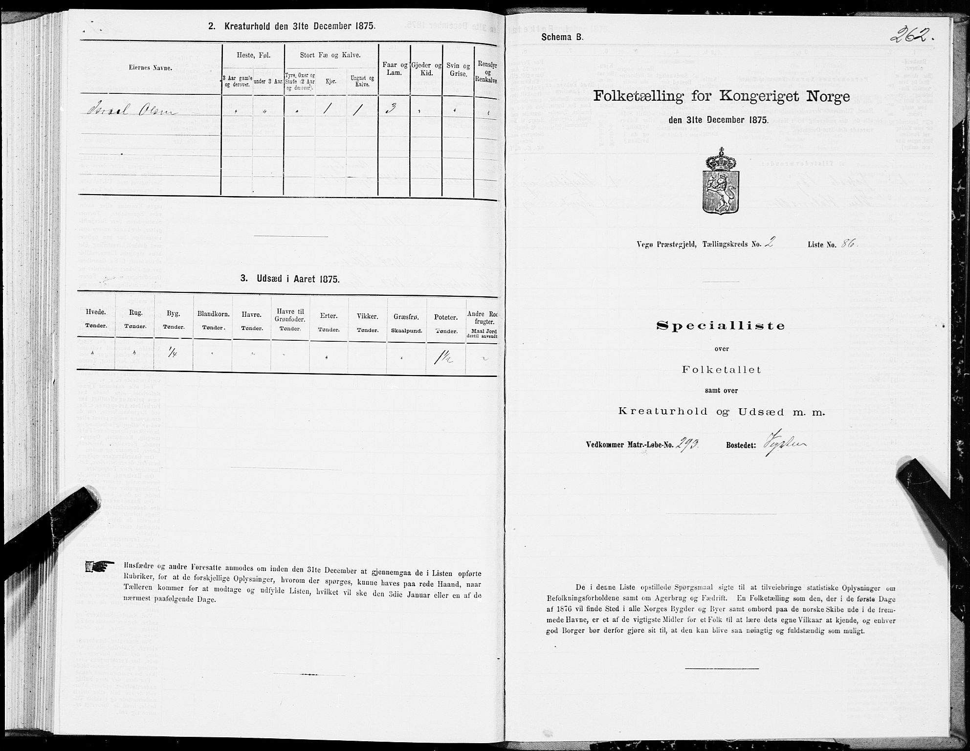 SAT, Folketelling 1875 for 1815P Vega prestegjeld, 1875, s. 1262