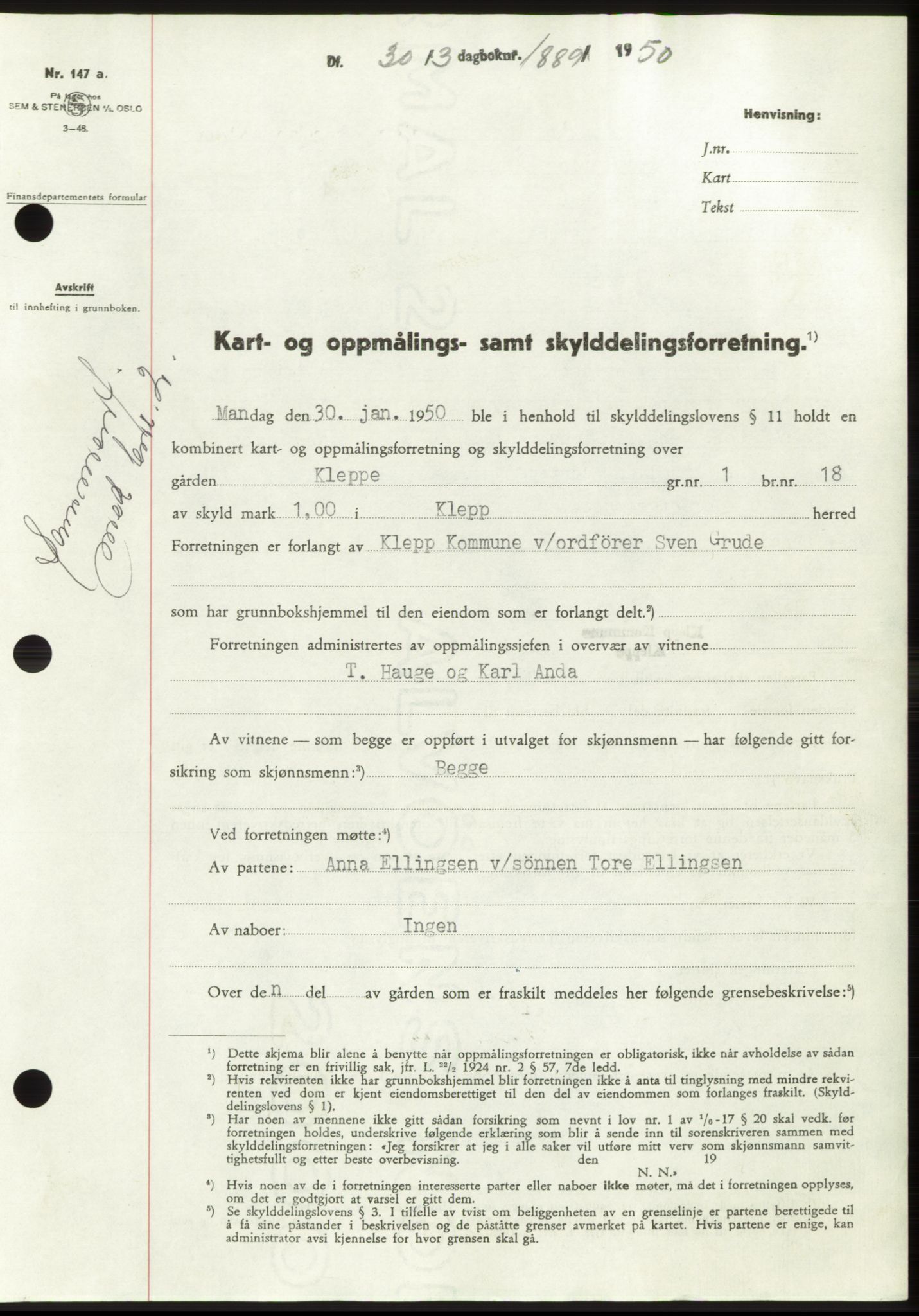 Jæren sorenskriveri, SAST/A-100310/03/G/Gba/L0107: Pantebok, 1950-1950, Dagboknr: 1889/1950