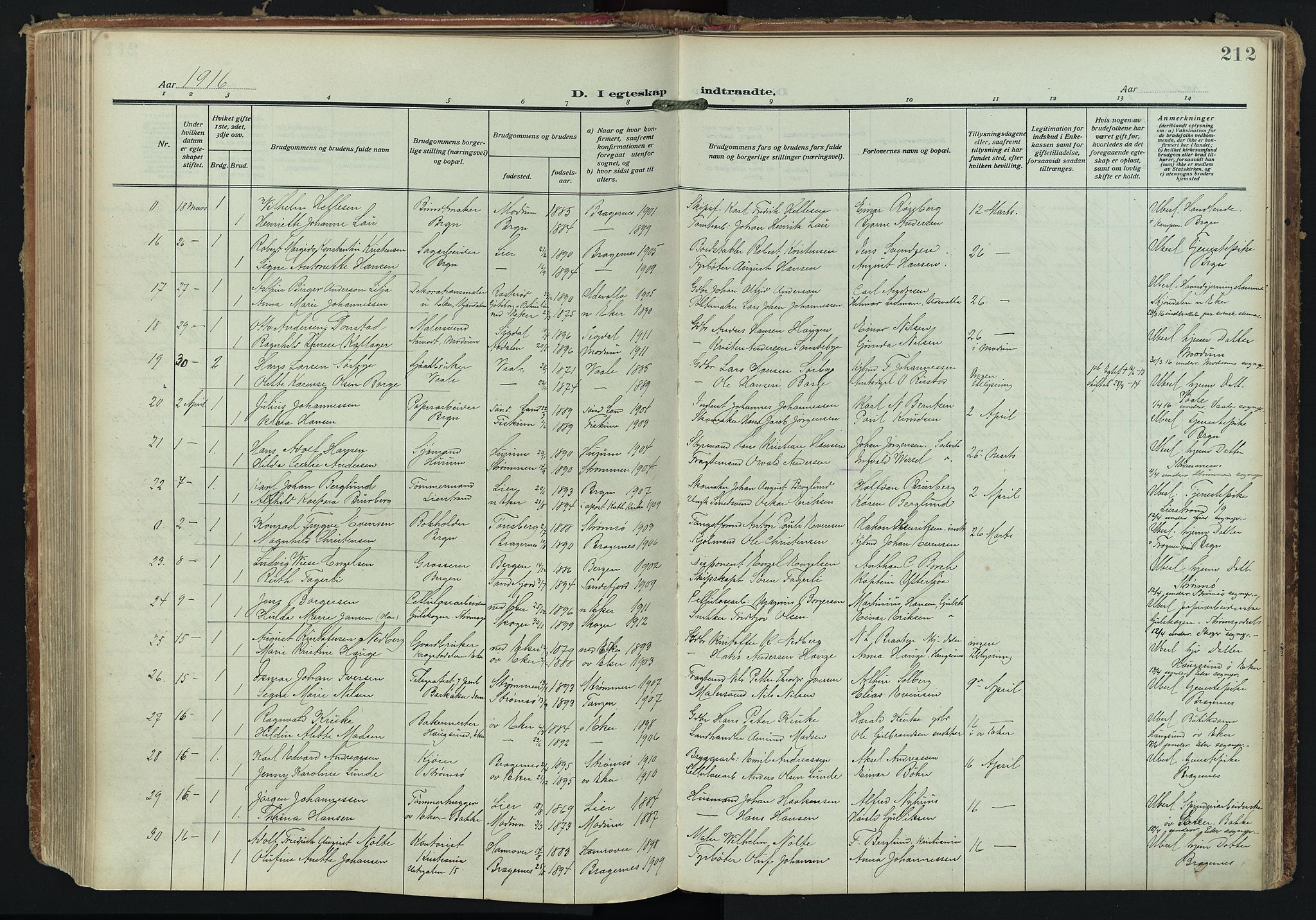 Bragernes kirkebøker, AV/SAKO-A-6/F/Fc/L0008: Ministerialbok nr. III 8, 1909-1921, s. 212