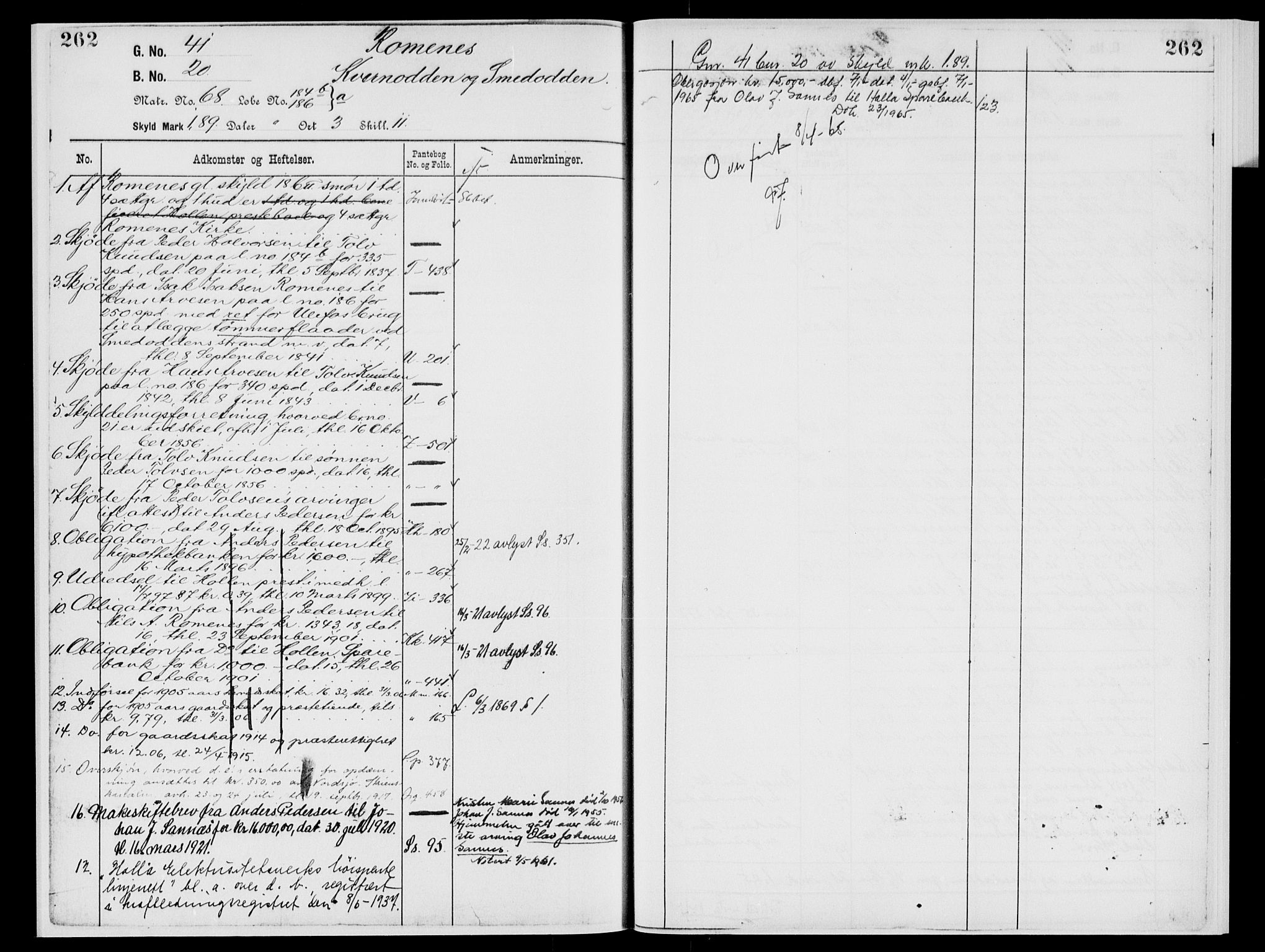 Nedre Telemark sorenskriveri, AV/SAKO-A-135/G/Gb/Gbg/L0002: Panteregister nr. VII 2, s. 262