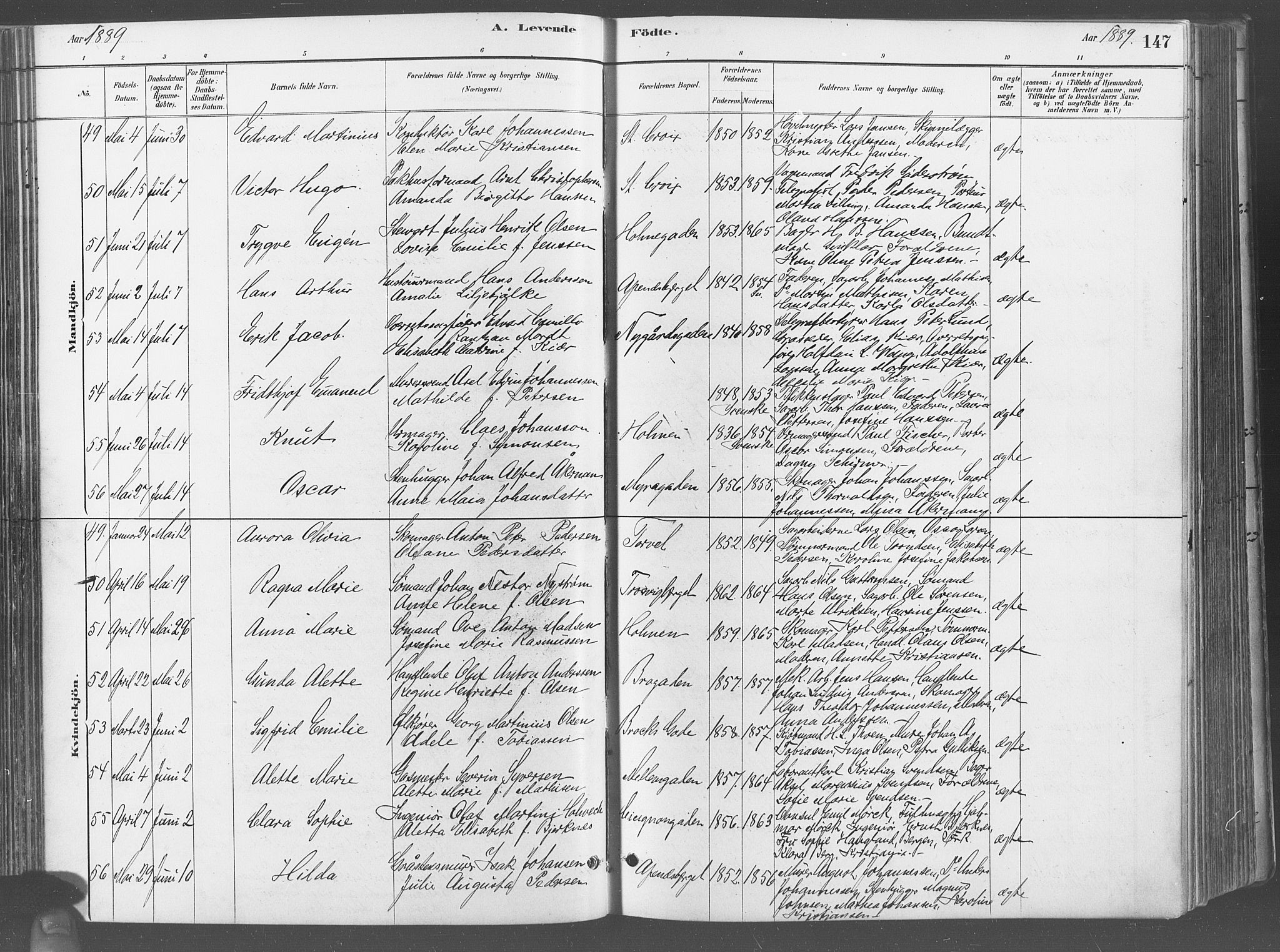 Fredrikstad domkirkes prestekontor Kirkebøker, AV/SAO-A-10906/G/Ga/L0003: Klokkerbok nr. 3, 1880-1900, s. 147