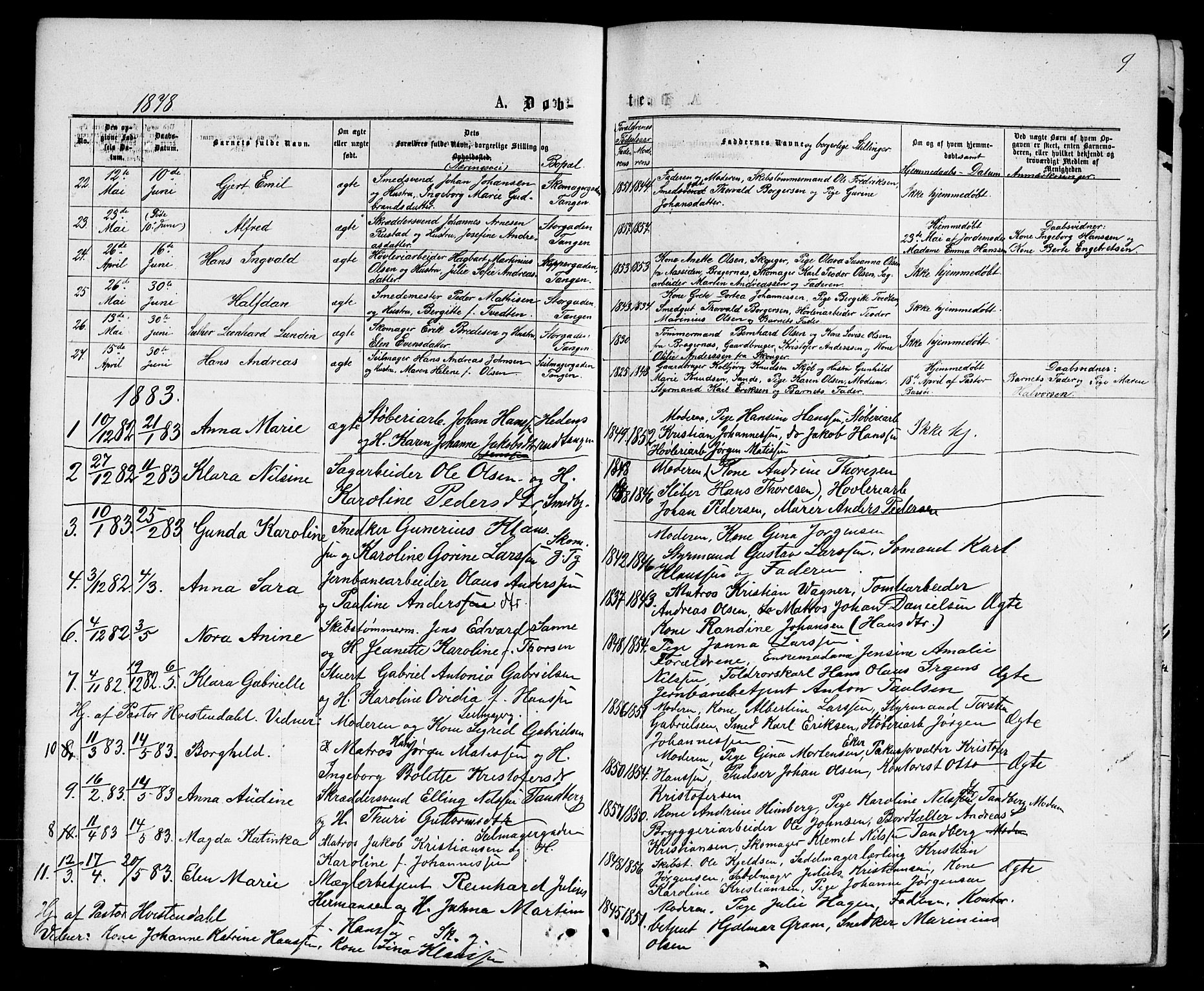 Strømsø kirkebøker, AV/SAKO-A-246/G/Ga/L0002: Klokkerbok nr. 2, 1877-1896, s. 9