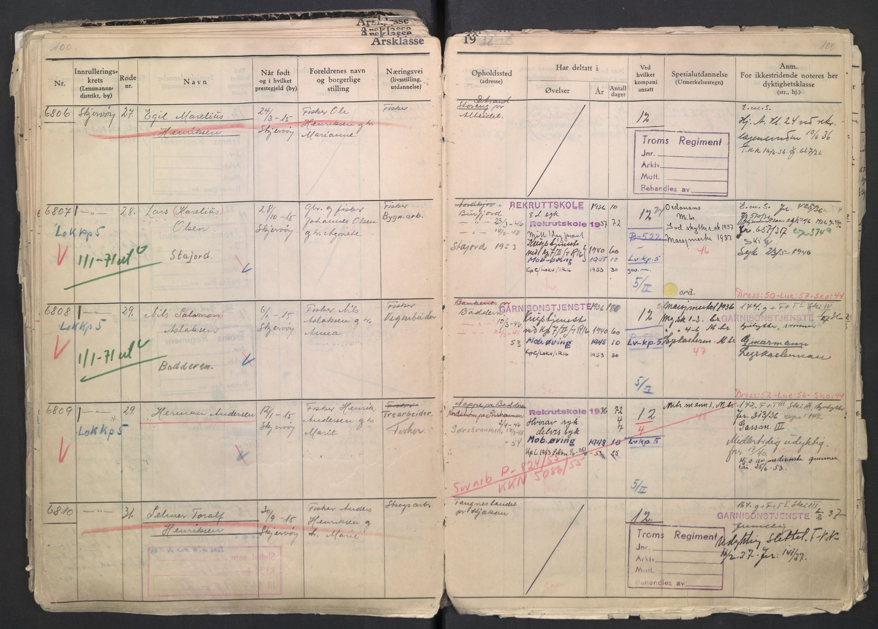 Forsvaret, Troms infanteriregiment nr. 16, AV/RA-RAFA-3146/P/Pa/L0007/0001: Ruller / Rulle for regimentets menige mannskaper, årsklasse 1936, 1936, s. 100