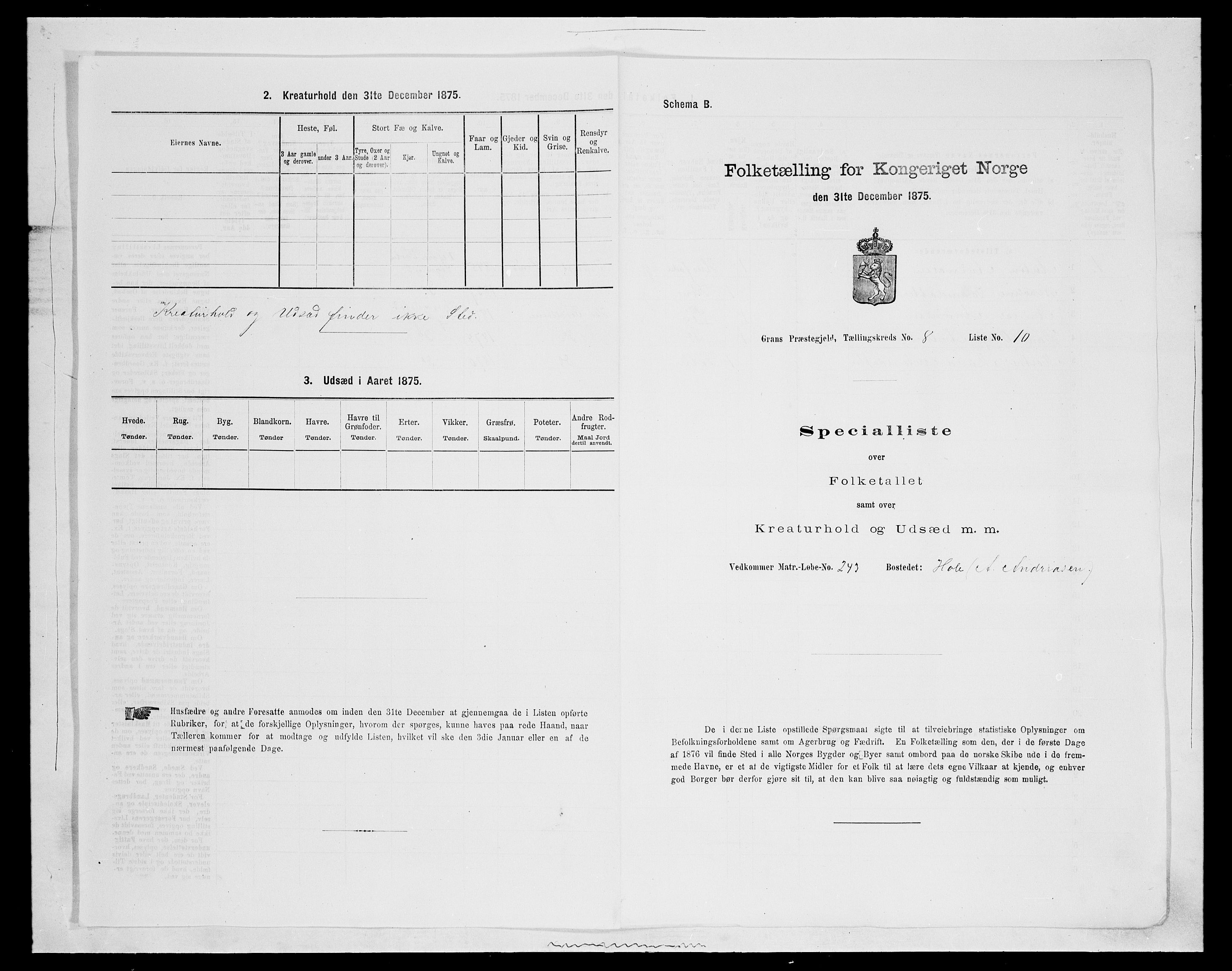 SAH, Folketelling 1875 for 0534P Gran prestegjeld, 1875, s. 1499