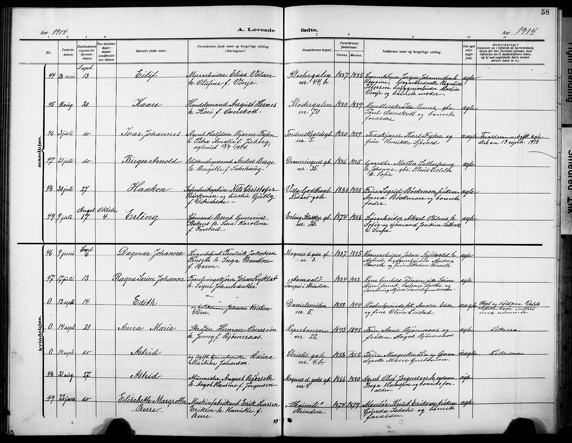 Ministerialprotokoller, klokkerbøker og fødselsregistre - Sør-Trøndelag, SAT/A-1456/601/L0096: Klokkerbok nr. 601C14, 1911-1931, s. 58