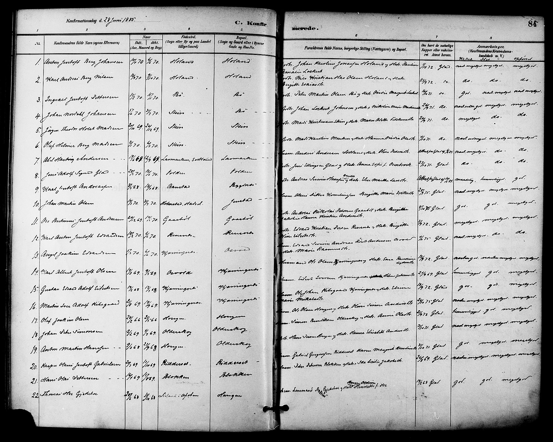 Ministerialprotokoller, klokkerbøker og fødselsregistre - Nordland, AV/SAT-A-1459/895/L1371: Ministerialbok nr. 895A06, 1885-1894, s. 84