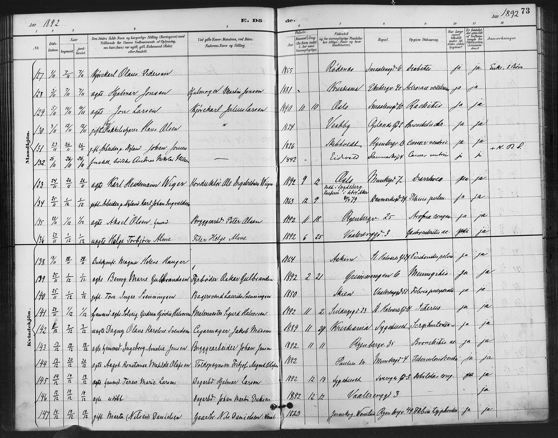 Gamlebyen prestekontor Kirkebøker, AV/SAO-A-10884/F/Fa/L0009: Ministerialbok nr. 9, 1888-1909, s. 73