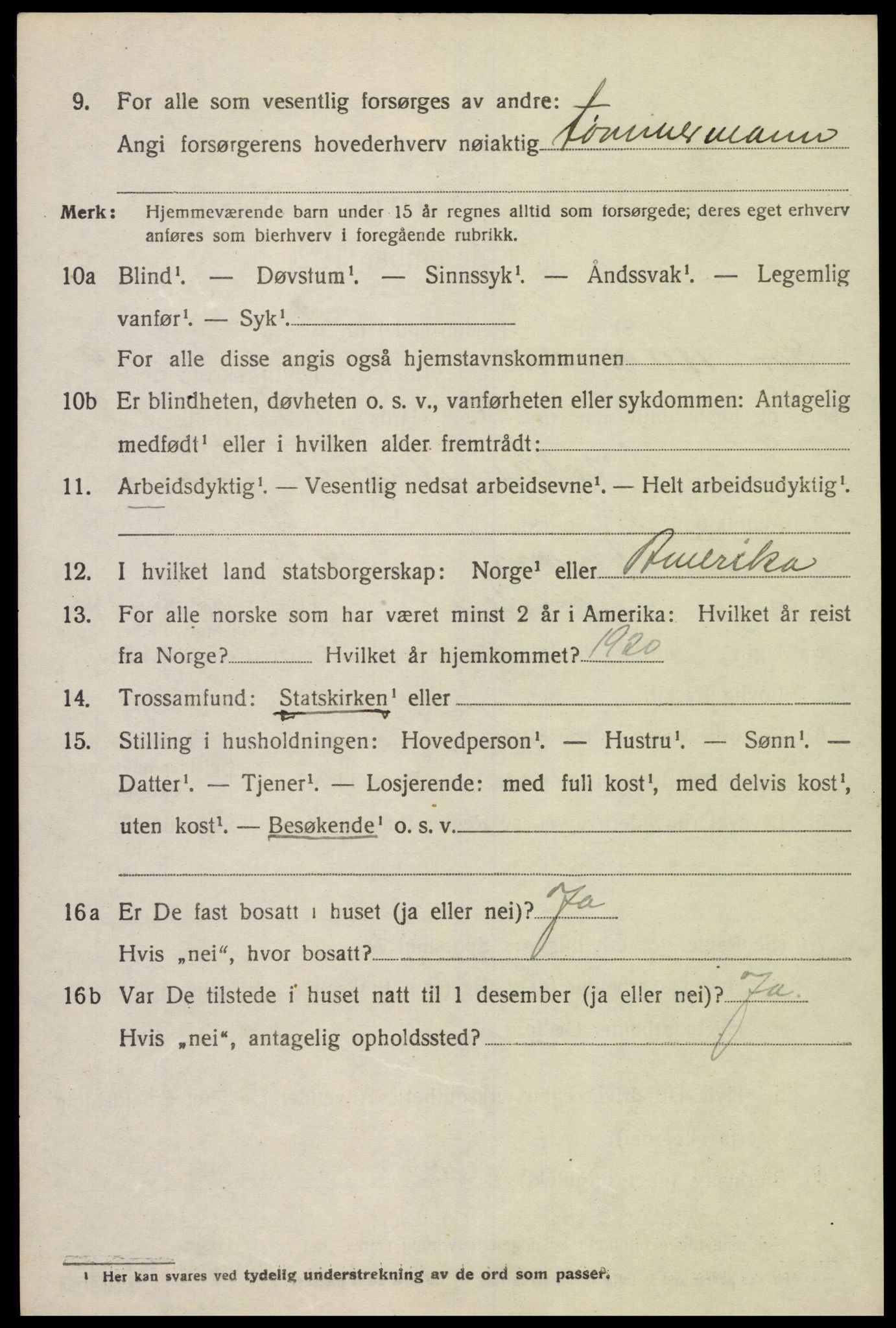 SAK, Folketelling 1920 for 1029 Sør-Audnedal herred, 1920, s. 6696