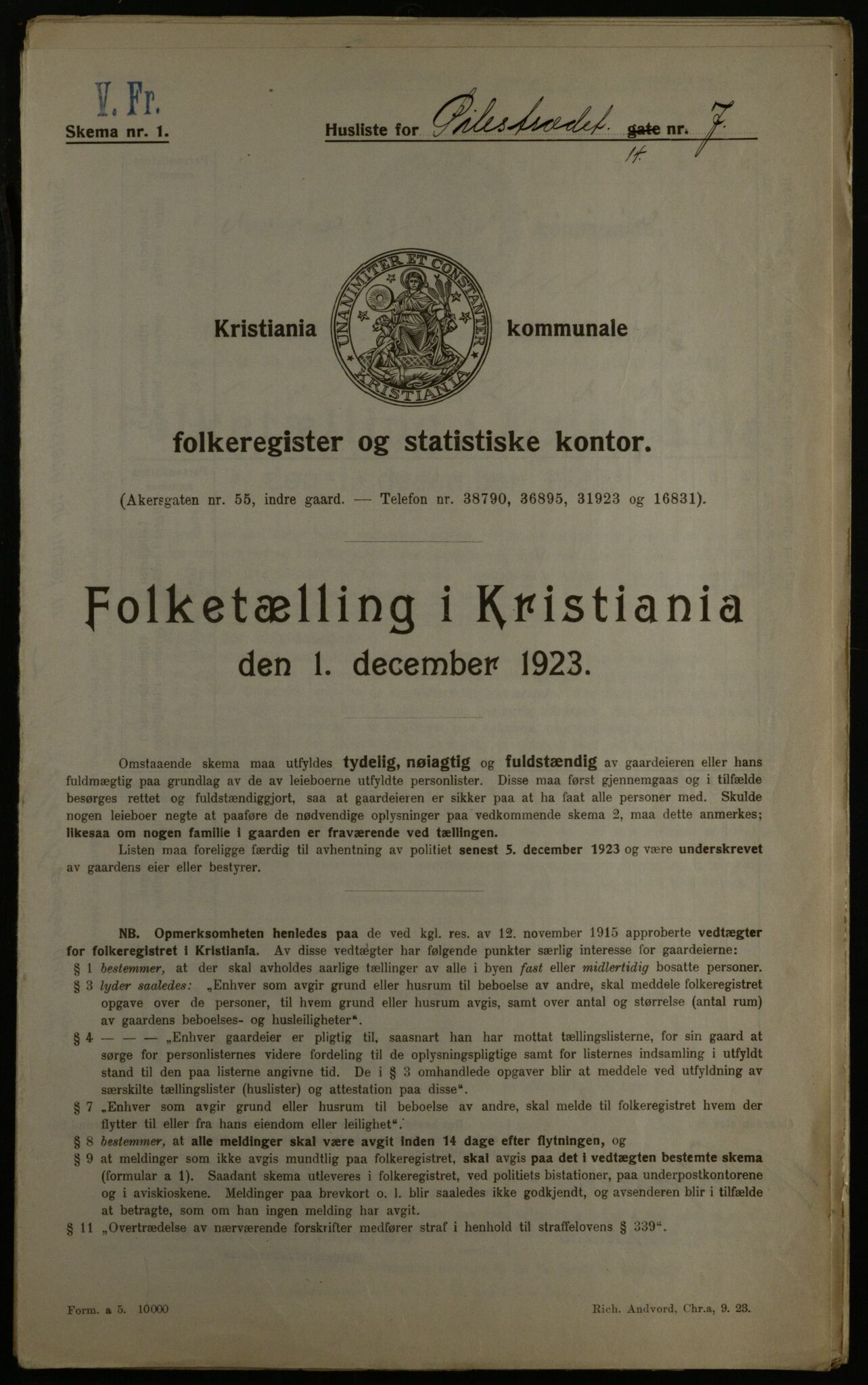 OBA, Kommunal folketelling 1.12.1923 for Kristiania, 1923, s. 86868