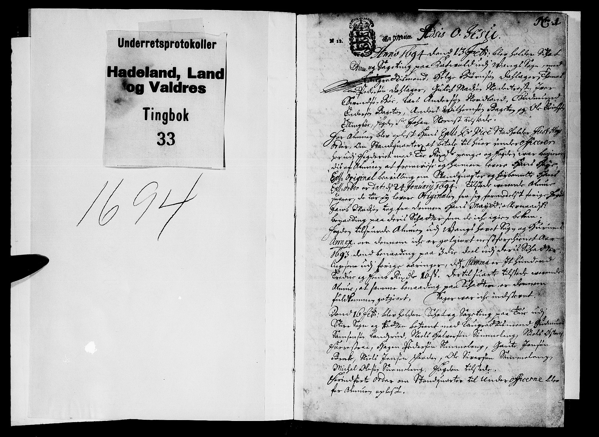 Hadeland, Land og Valdres sorenskriveri, SAH/TING-028/G/Gb/L0033: Tingbok, 1694, s. 0b-1a