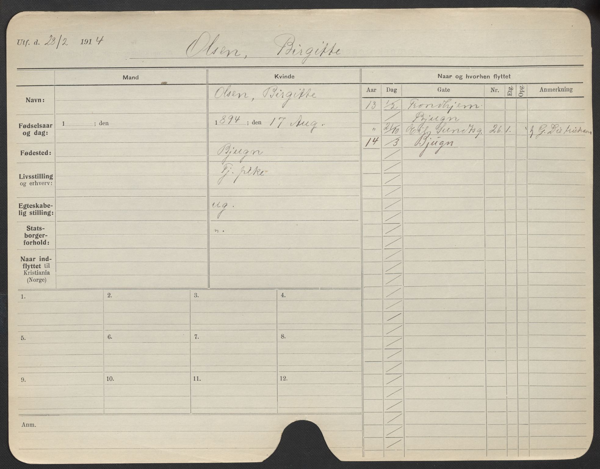 Oslo folkeregister, Registerkort, AV/SAO-A-11715/F/Fa/Fac/L0021: Kvinner, 1906-1914, s. 974a