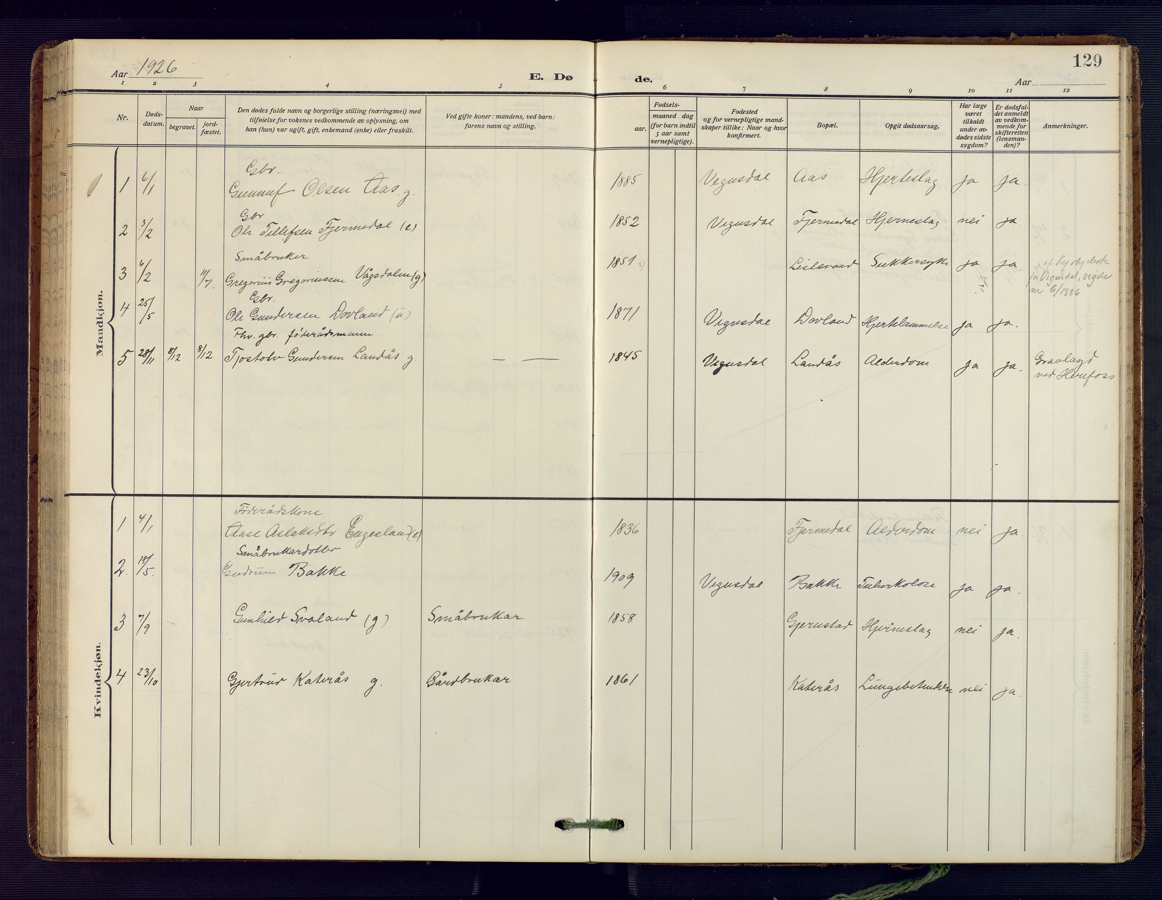 Herefoss sokneprestkontor, SAK/1111-0019/F/Fa/Fab/L0005: Ministerialbok nr. A 5, 1910-1932, s. 129