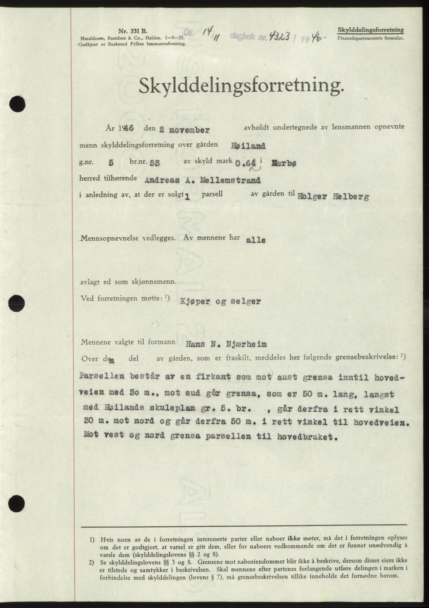 Jæren sorenskriveri, SAST/A-100310/03/G/Gba/L0092: Pantebok, 1946-1946, Dagboknr: 4323/1946
