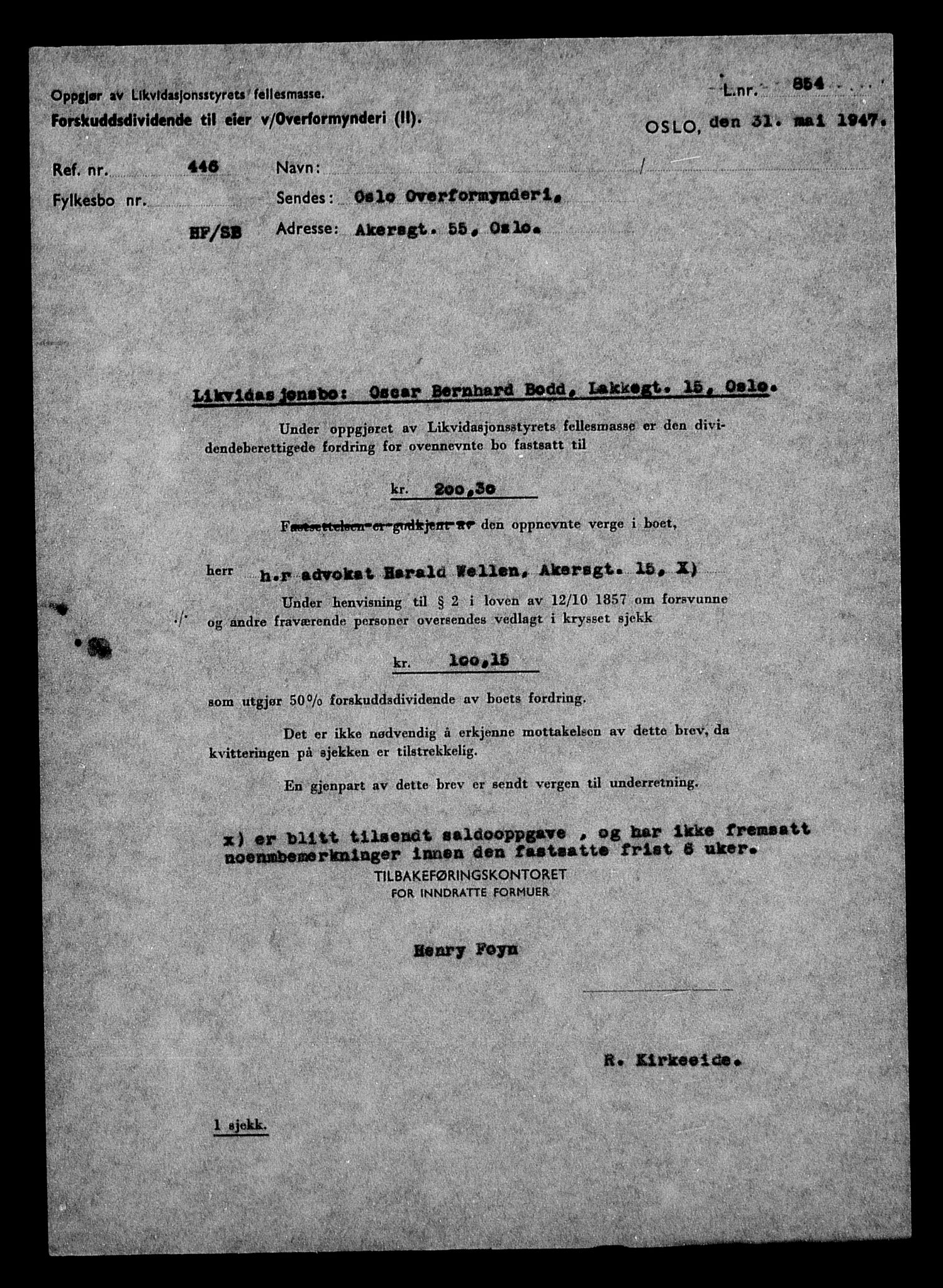 Justisdepartementet, Tilbakeføringskontoret for inndratte formuer, AV/RA-S-1564/H/Hc/Hcc/L0927: --, 1945-1947, s. 99