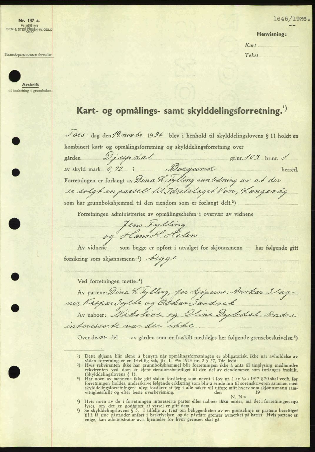 Nordre Sunnmøre sorenskriveri, SAT/A-0006/1/2/2C/2Ca: Pantebok nr. A2, 1936-1937, Dagboknr: 1645/1936