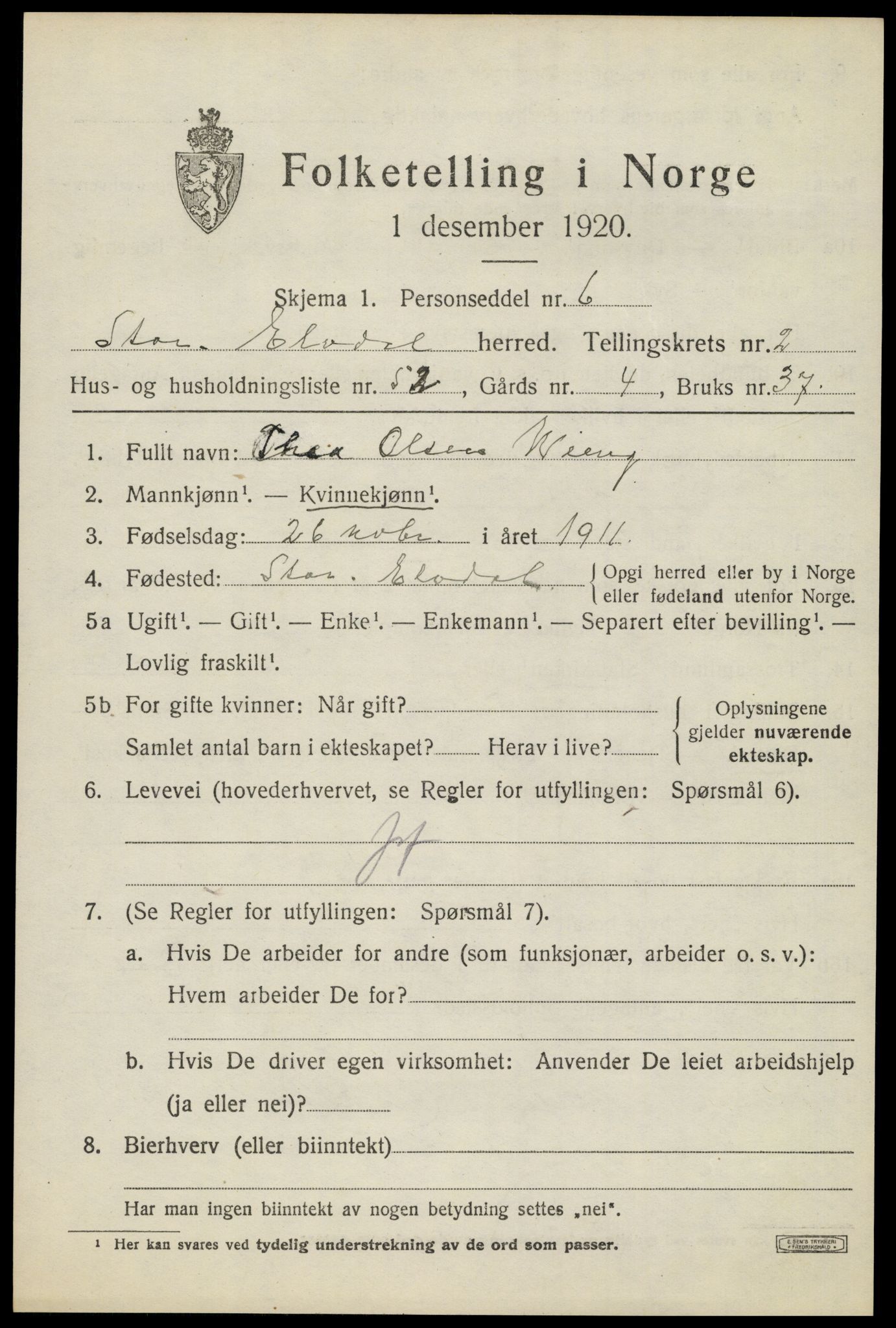 SAH, Folketelling 1920 for 0430 Stor-Elvdal herred, 1920, s. 2684