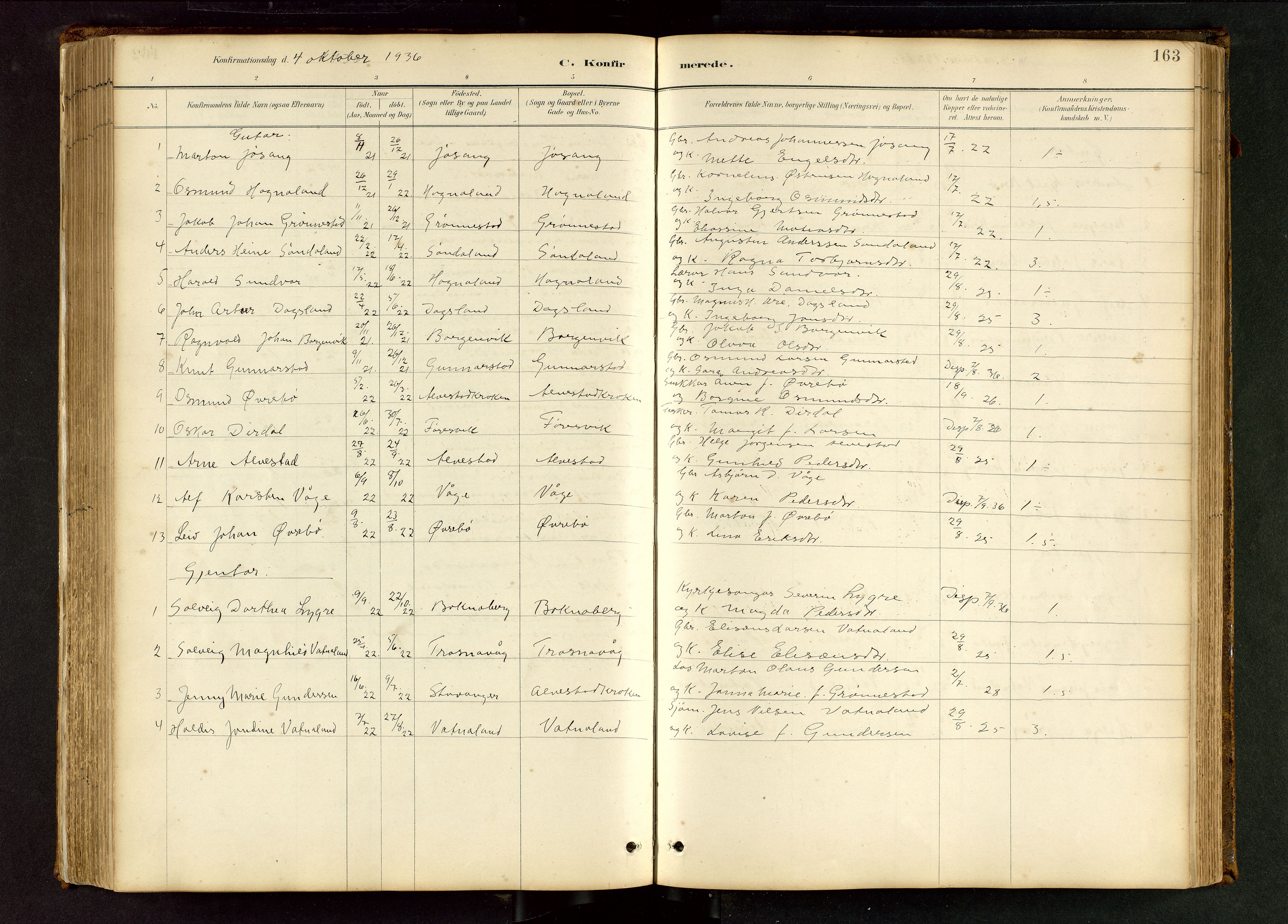 Tysvær sokneprestkontor, AV/SAST-A -101864/H/Ha/Hab/L0005: Klokkerbok nr. B 5, 1887-1947, s. 163