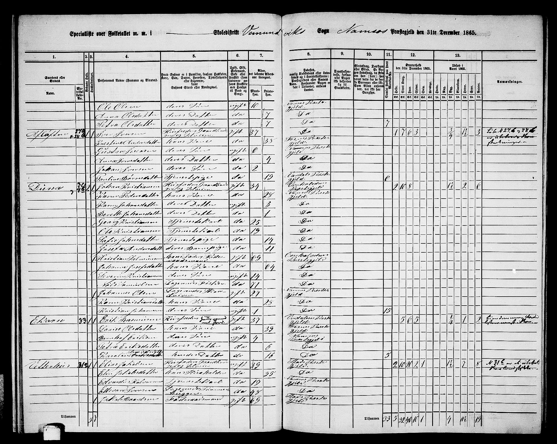 RA, Folketelling 1865 for 1745L Namsos prestegjeld, Vemundvik sokn og Sævik sokn, 1865, s. 17