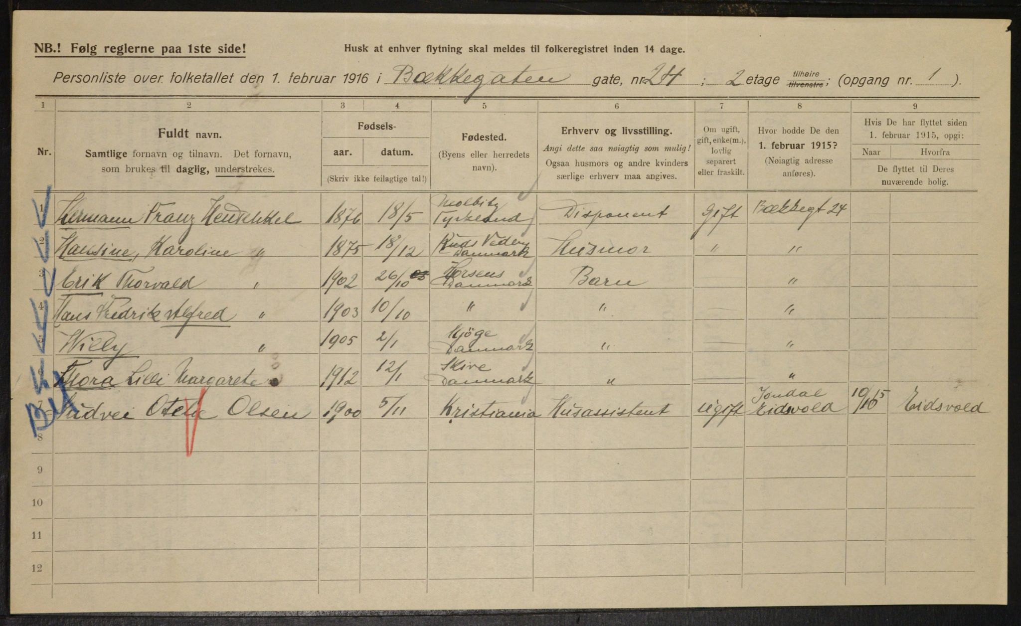 OBA, Kommunal folketelling 1.2.1916 for Kristiania, 1916, s. 11173