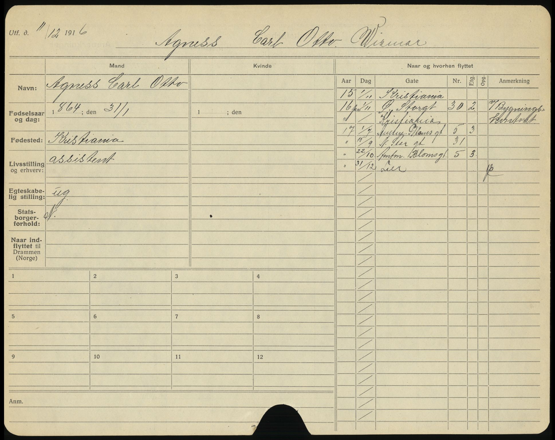 Drammen folkeregister, AV/SAKO-A-136/G/Ga/L0003: Utflyttede, 1917