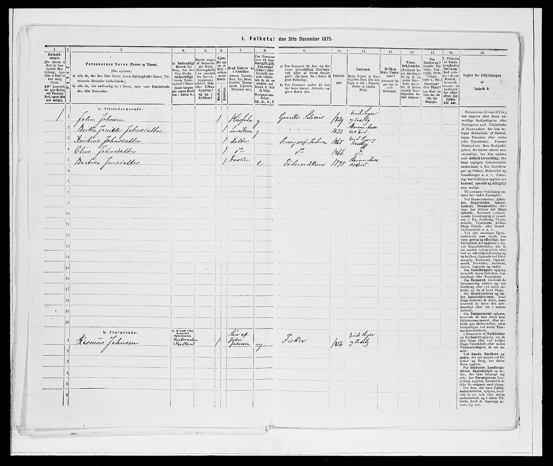 SAB, Folketelling 1875 for 1443P Eid prestegjeld, 1875, s. 435