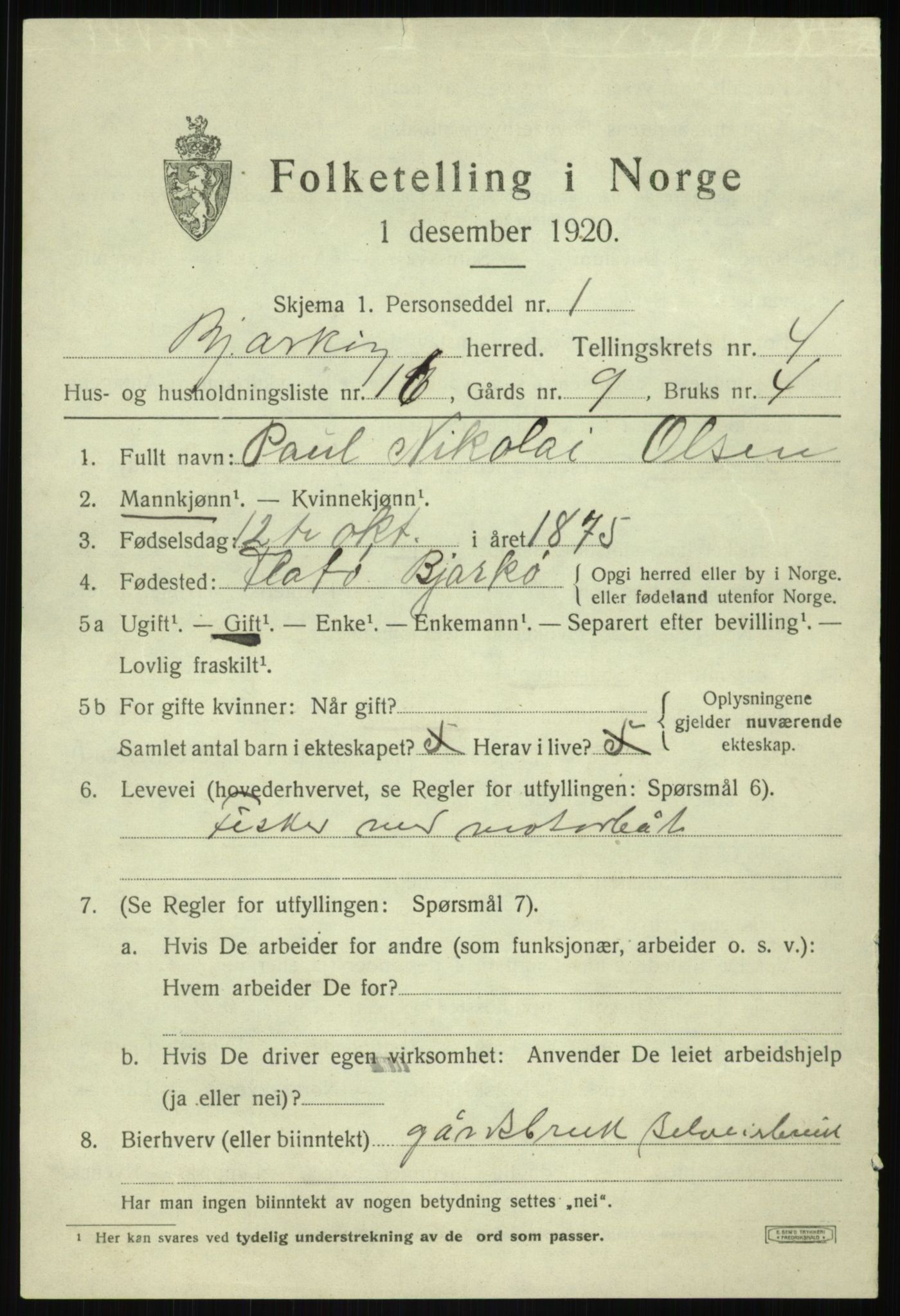 SATØ, Folketelling 1920 for 1915 Bjarkøy herred, 1920, s. 2263