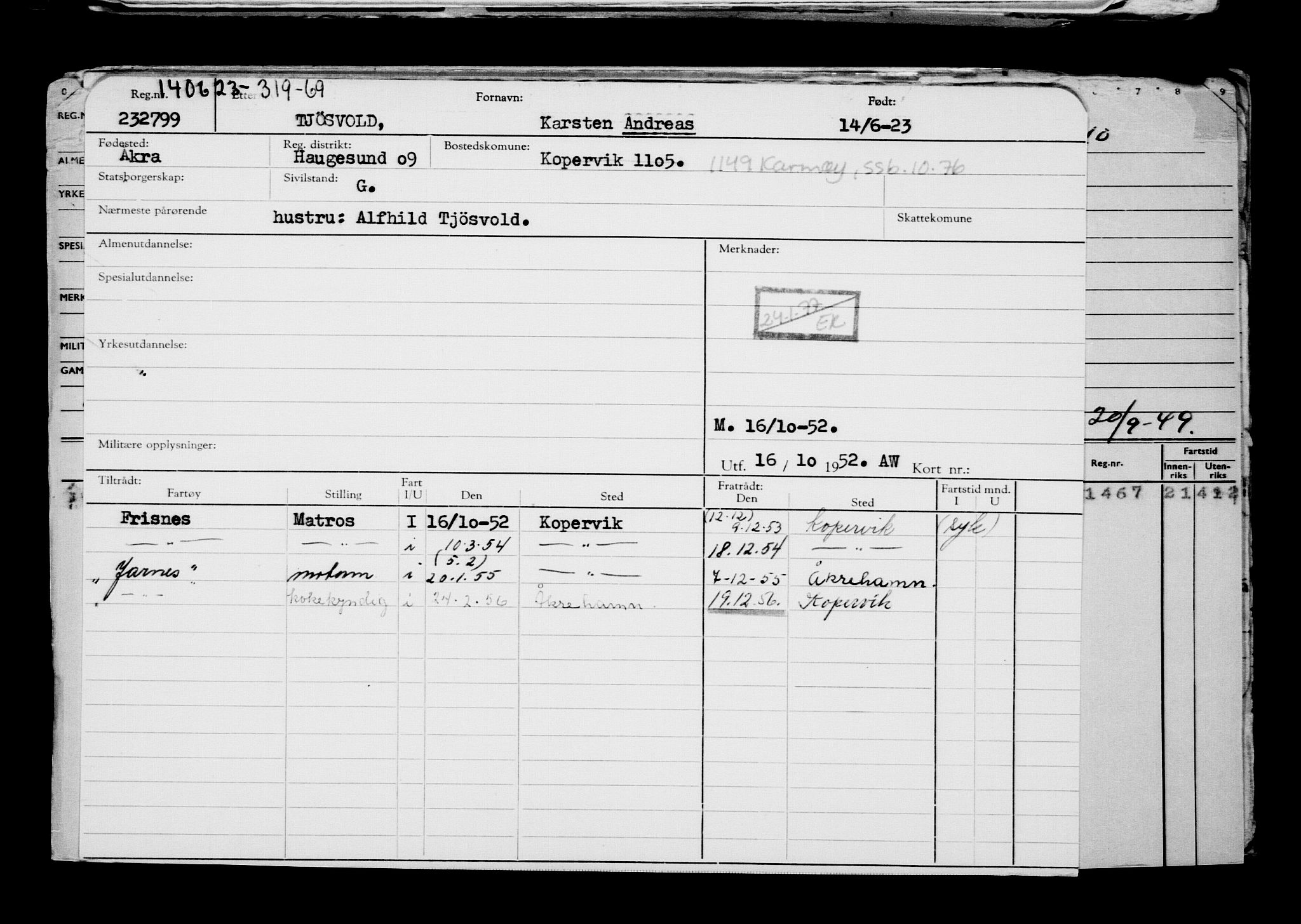 Direktoratet for sjømenn, RA/S-3545/G/Gb/L0220: Hovedkort, 1923, s. 104