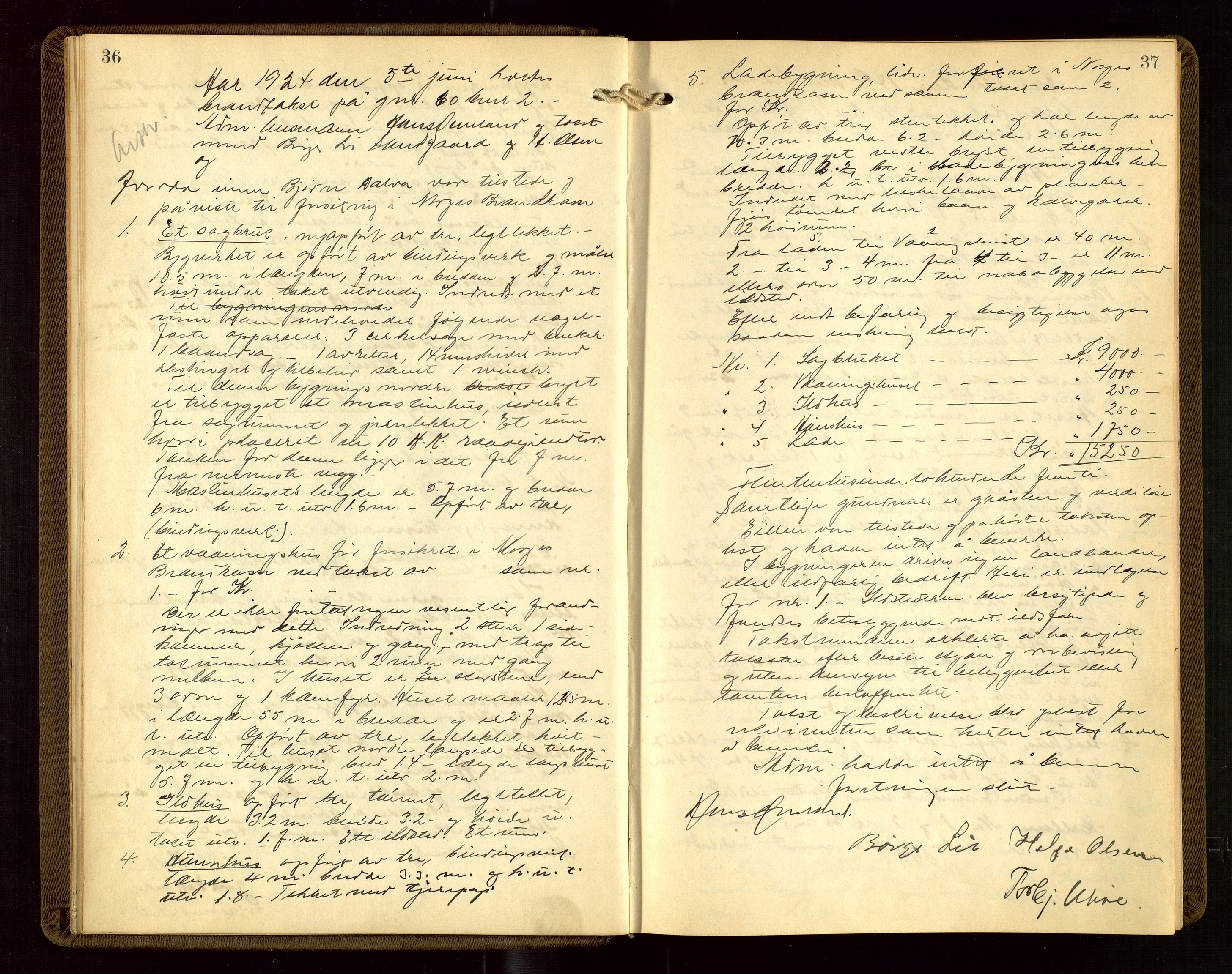 Nedstrand lensmannskontor, AV/SAST-A-100236/Goa/L0002: "Brandtakstprotokoll for lensmannen i Nedstrand", 1922-1955, s. 36-37