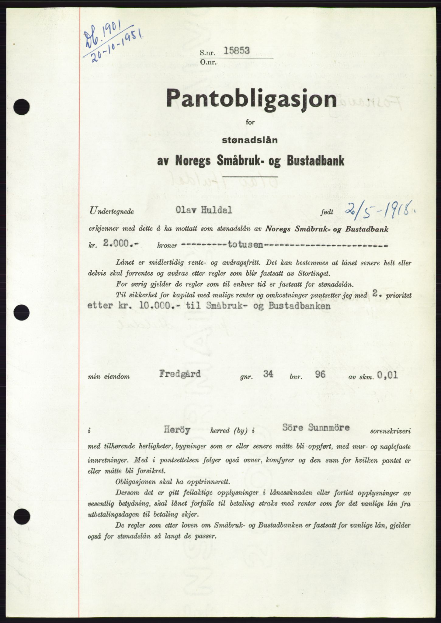 Søre Sunnmøre sorenskriveri, SAT/A-4122/1/2/2C/L0120: Pantebok nr. 8B, 1951-1951, Dagboknr: 1901/1951