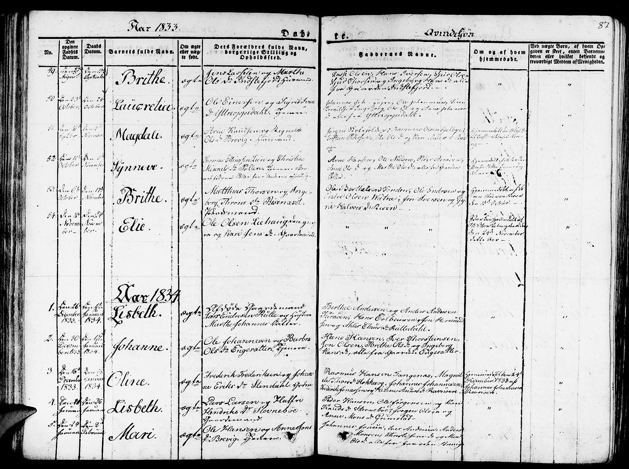 Gulen sokneprestembete, AV/SAB-A-80201/H/Haa/Haaa/L0019: Ministerialbok nr. A 19, 1826-1836, s. 87