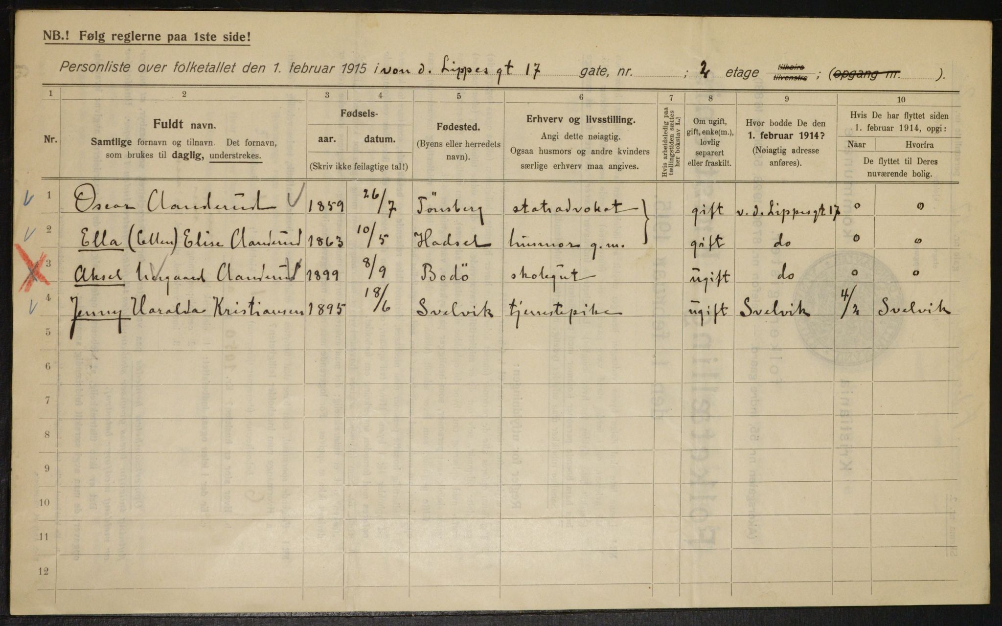 OBA, Kommunal folketelling 1.2.1915 for Kristiania, 1915, s. 125983