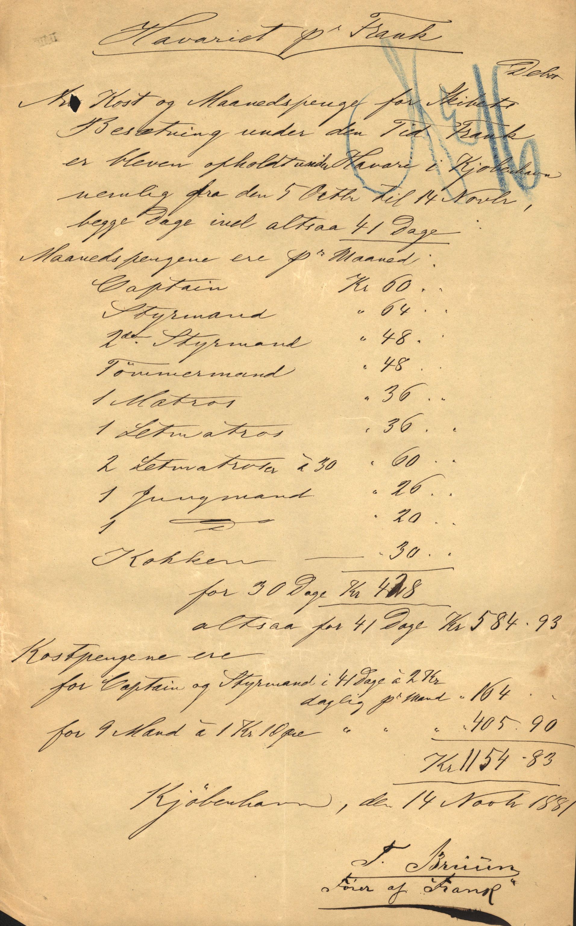 Pa 63 - Østlandske skibsassuranceforening, VEMU/A-1079/G/Ga/L0014/0004: Havaridokumenter / Bertrand, Frigga, Frank, Nordafjeld, 1881, s. 45