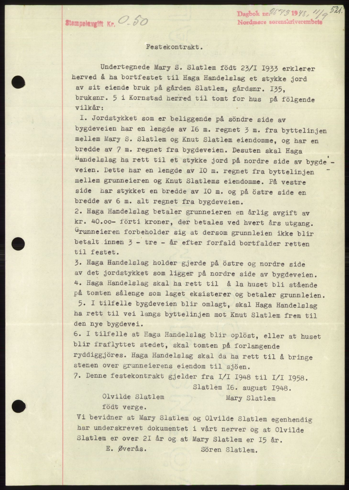 Nordmøre sorenskriveri, SAT/A-4132/1/2/2Ca: Pantebok nr. B99, 1948-1948, Dagboknr: 2573/1948